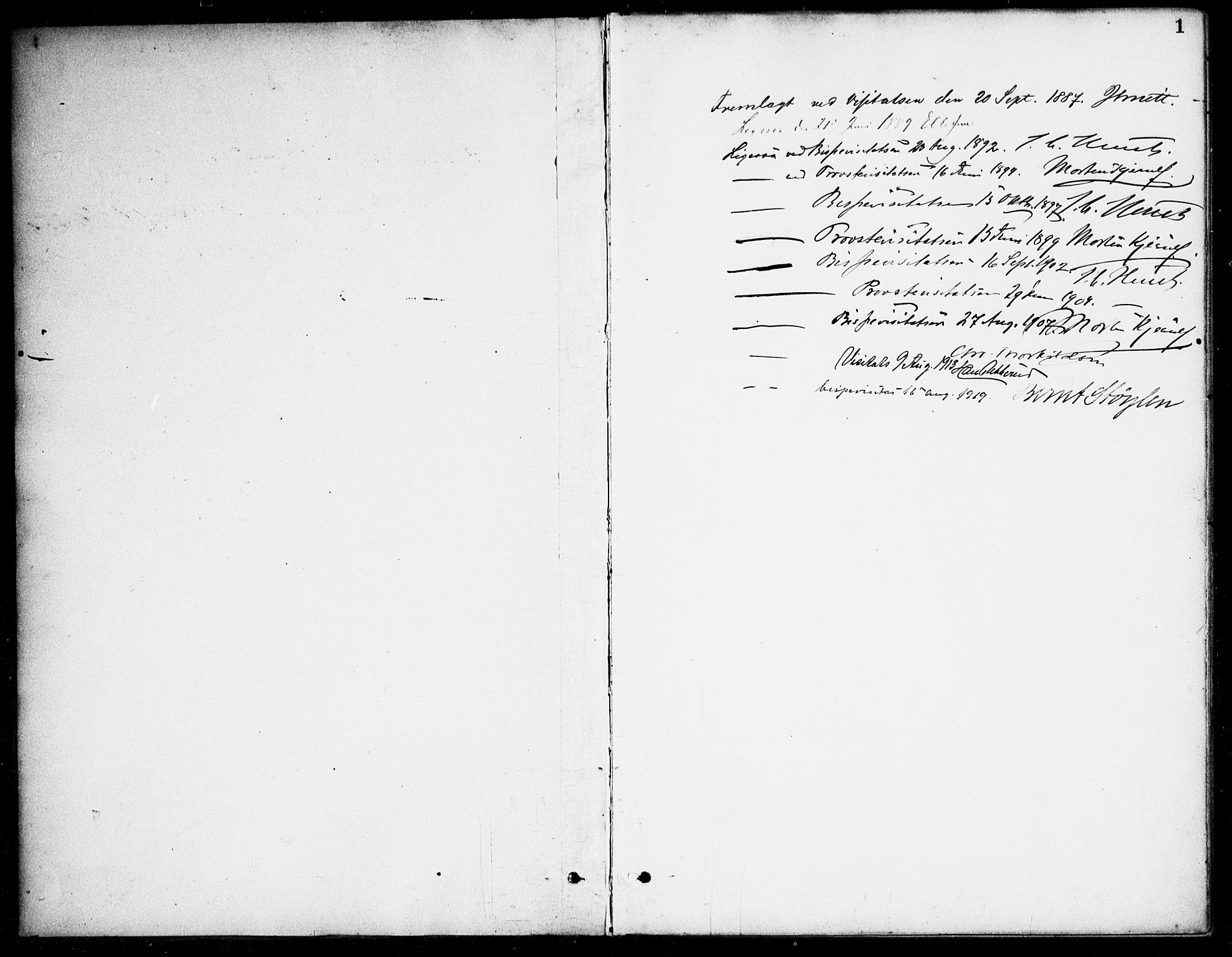 Bjelland sokneprestkontor, AV/SAK-1111-0005/F/Fa/Fab/L0004: Ministerialbok nr. A 4, 1887-1920, s. 1