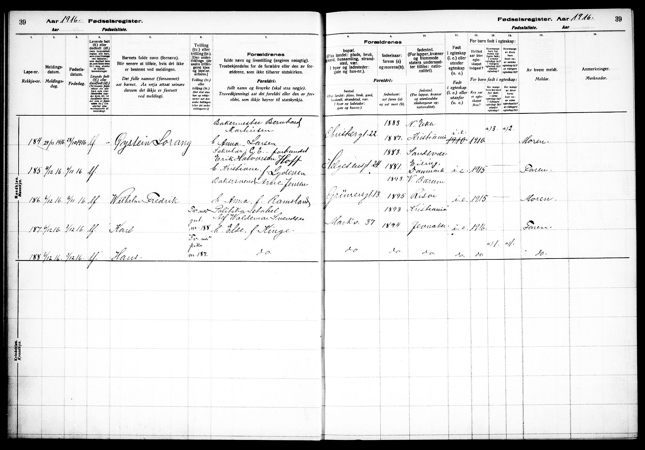 Paulus prestekontor Kirkebøker, AV/SAO-A-10871/J/Ja/L0001: Fødselsregister nr. 1, 1916-1923, s. 39