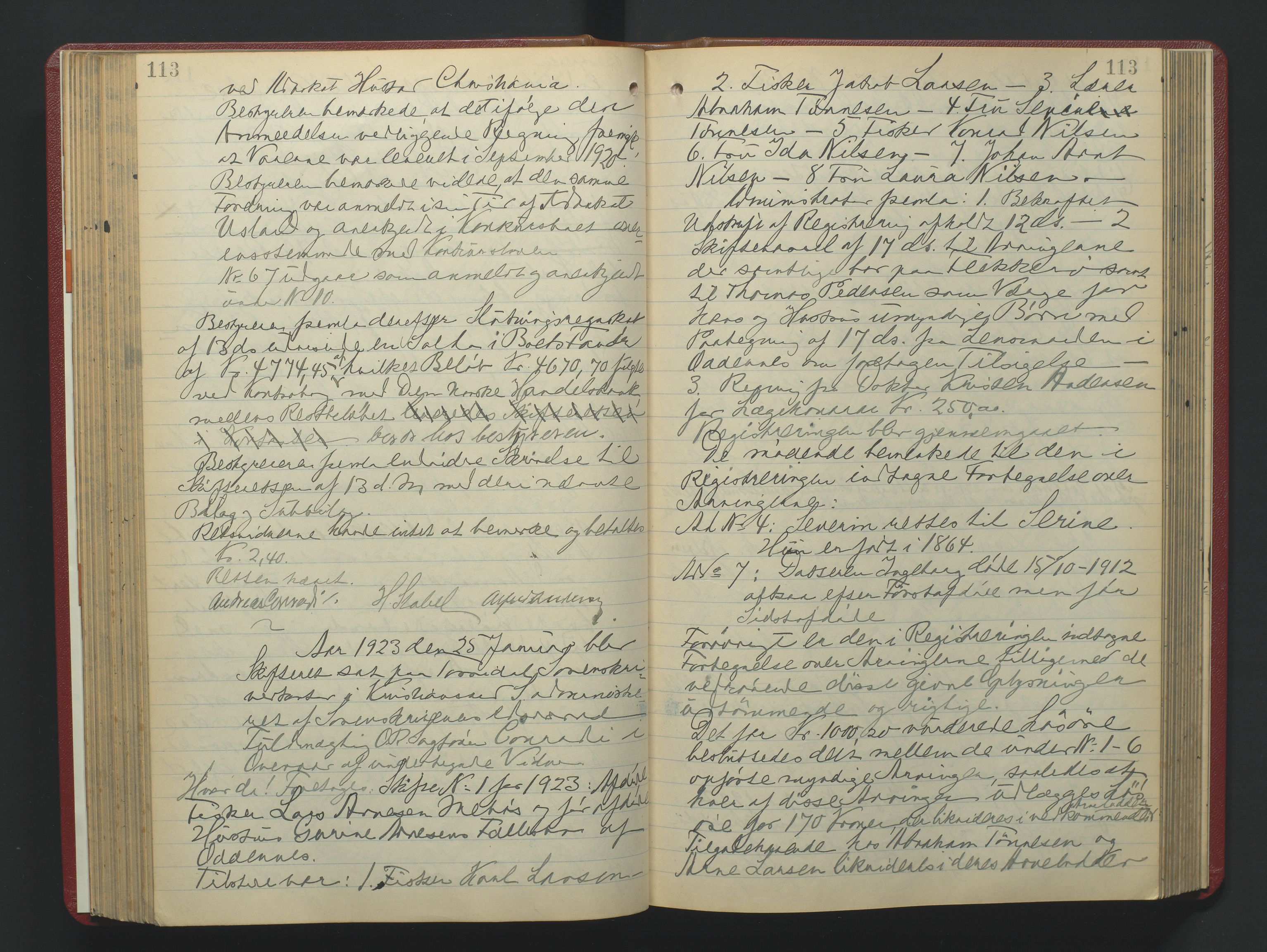 Torridal sorenskriveri, AV/SAK-1221-0012/H/Hc/L0024: Skifteforhandlingsprotokoll med navneregister nr. 10, 1921-1925, s. 113