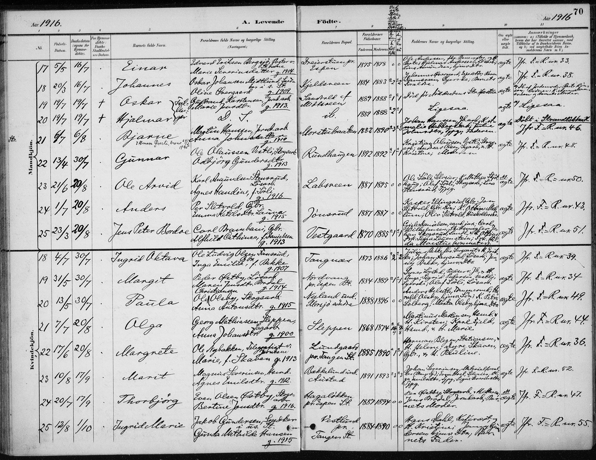 Stange prestekontor, AV/SAH-PREST-002/K/L0023: Ministerialbok nr. 23, 1897-1920, s. 70