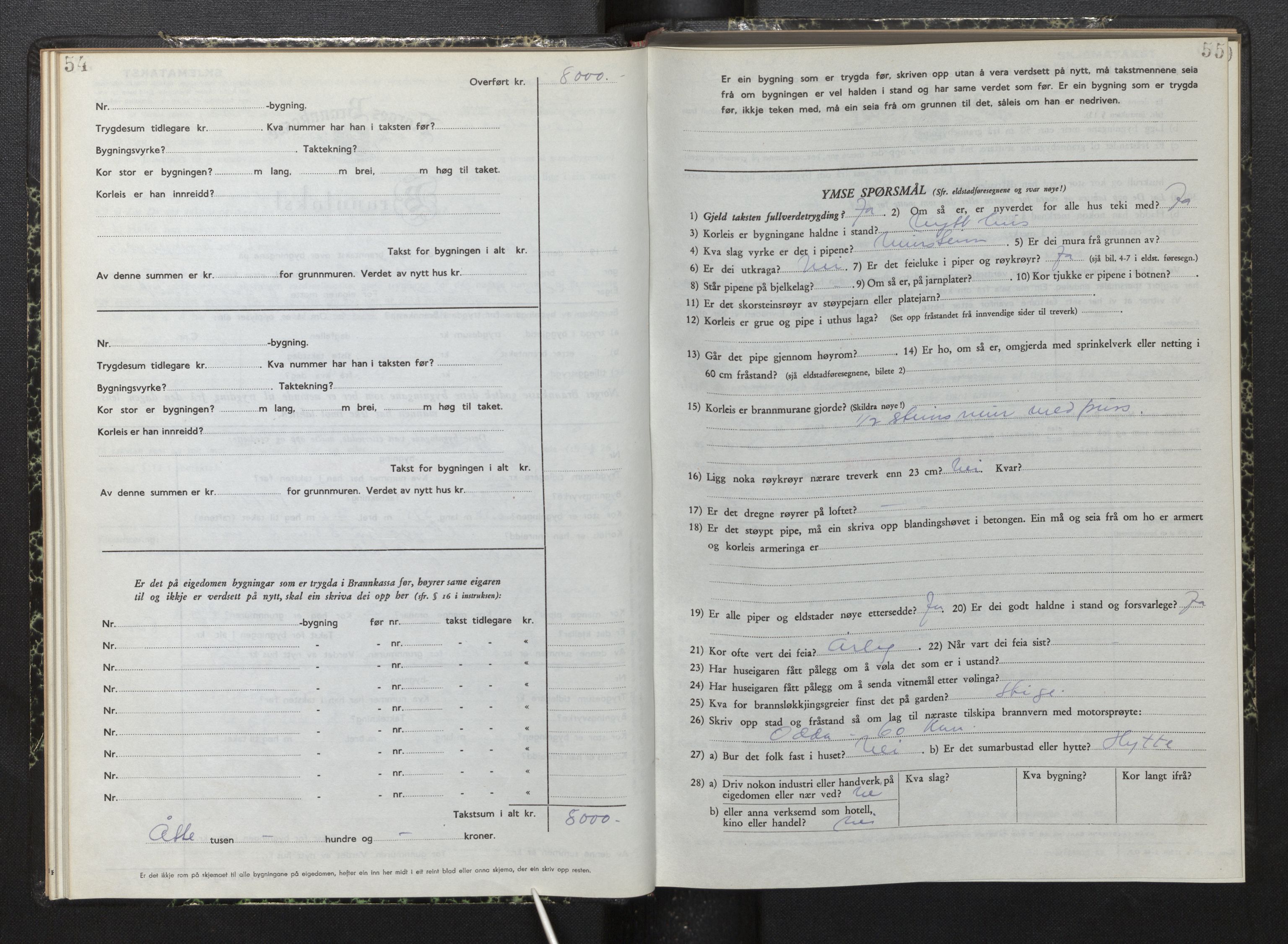 Lensmannen i Røldal, AV/SAB-A-34501/0012/L0005: Branntakstprotokoll, skjematakst, 1951-1963, s. 54-55