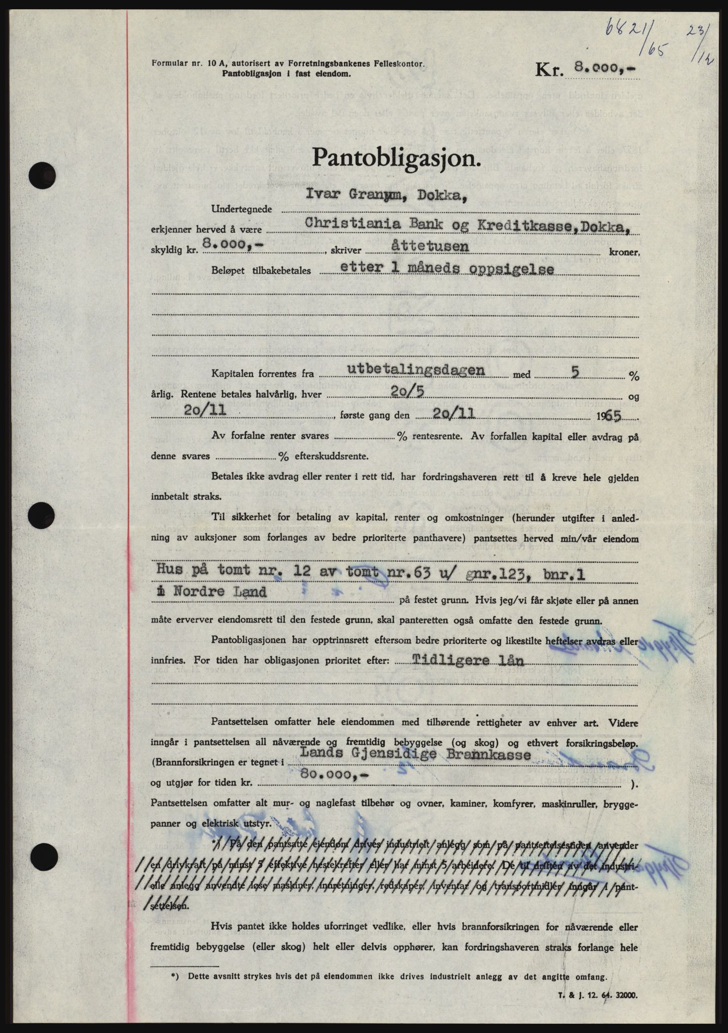 Hadeland og Land tingrett, SAH/TING-010/H/Hb/Hbc/L0061: Pantebok nr. B61, 1965-1966, Dagboknr: 6821/1965