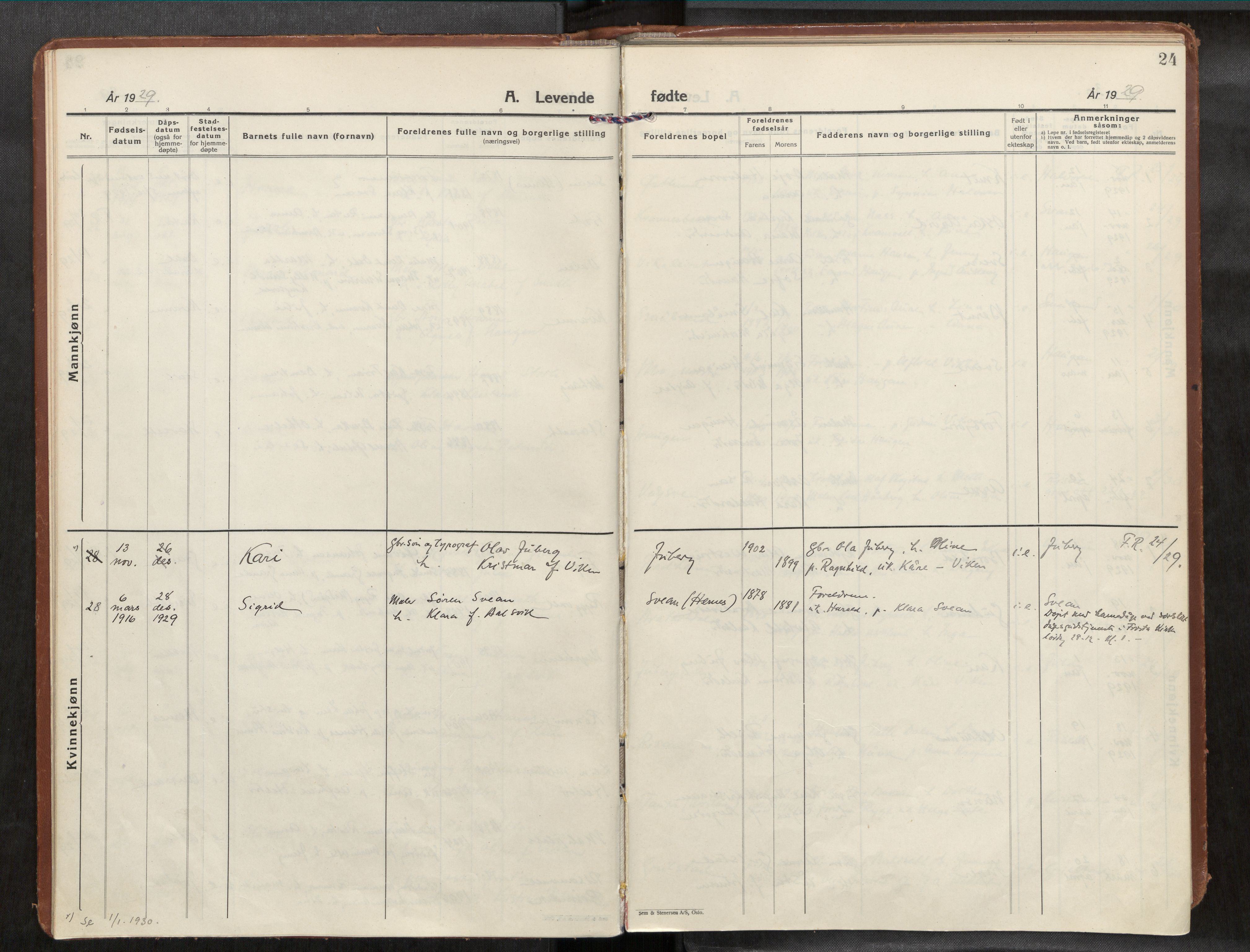 Frosta sokneprestkontor, SAT/A-4380/2/H/Haa/L0001: Ministerialbok nr. 1, 1926-1934, s. 24