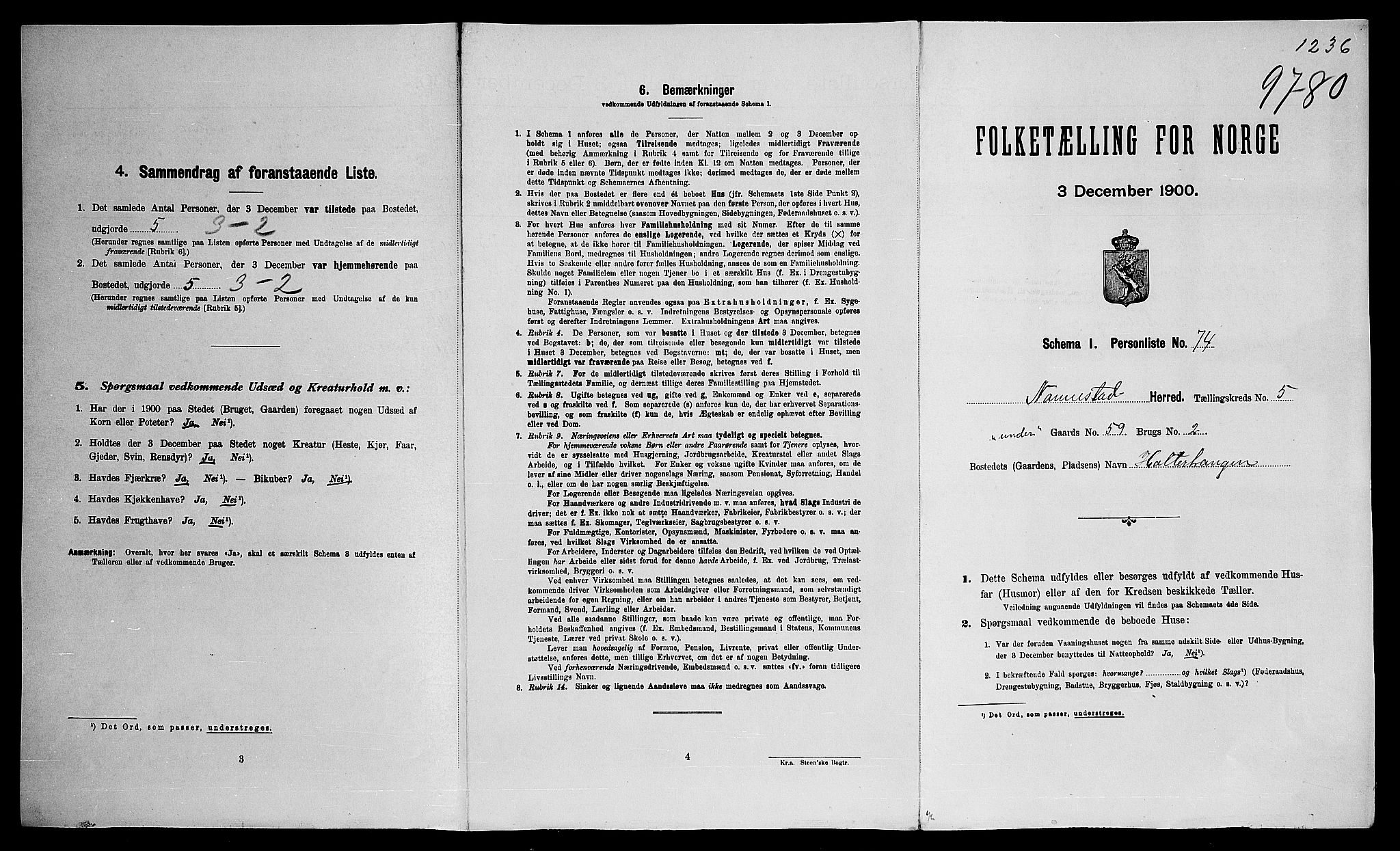 SAO, Folketelling 1900 for 0238 Nannestad herred, 1900