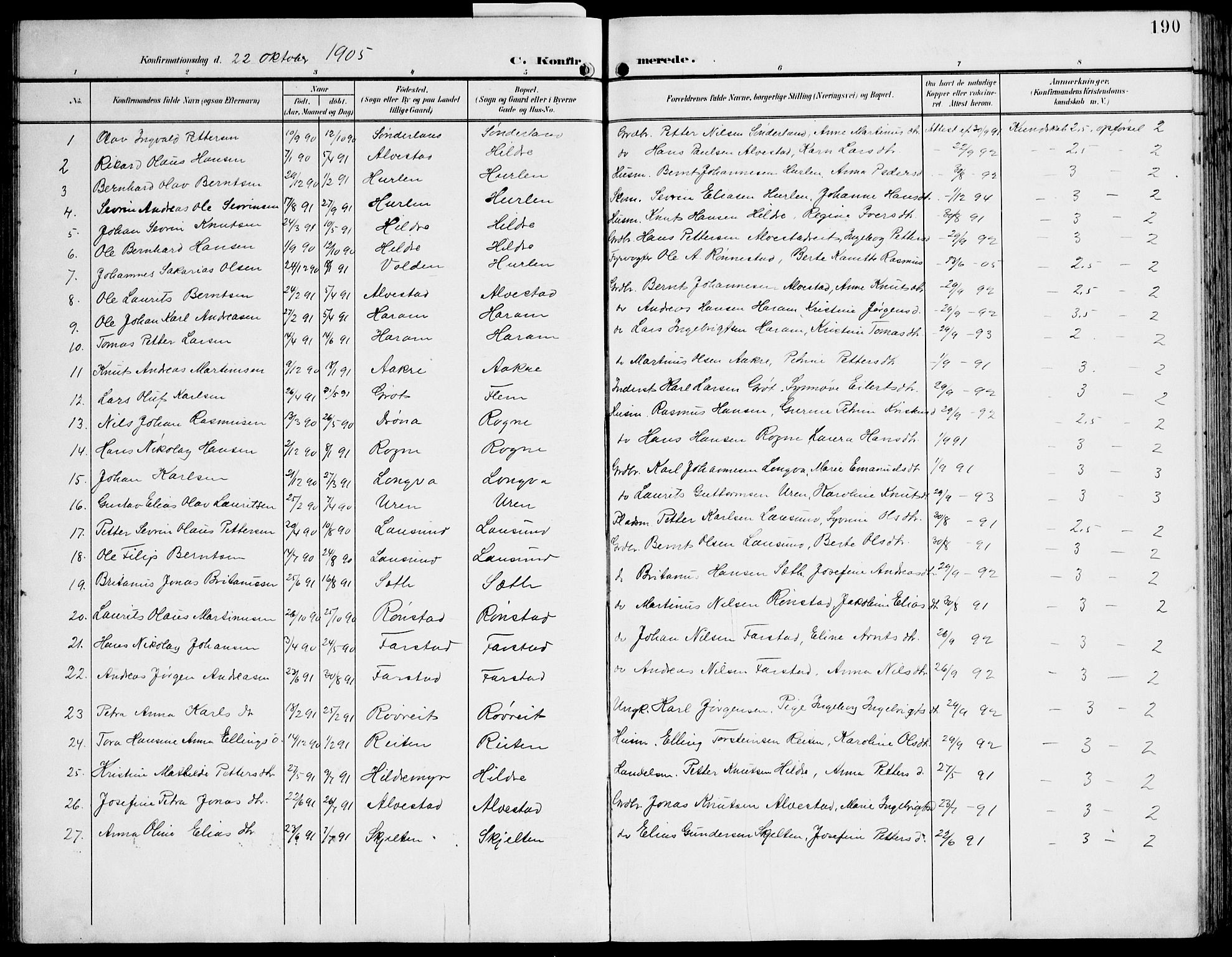 Ministerialprotokoller, klokkerbøker og fødselsregistre - Møre og Romsdal, AV/SAT-A-1454/536/L0511: Klokkerbok nr. 536C06, 1899-1944, s. 190