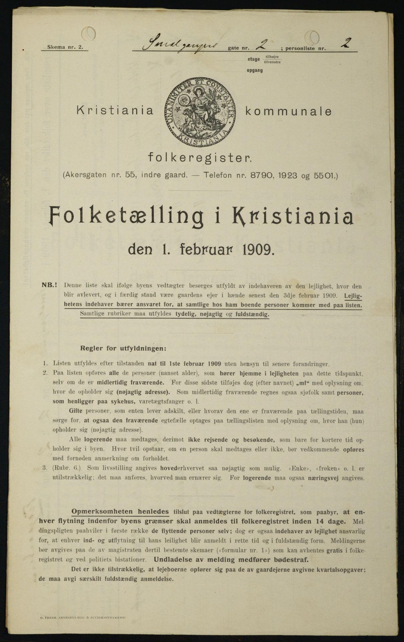 OBA, Kommunal folketelling 1.2.1909 for Kristiania kjøpstad, 1909, s. 87966