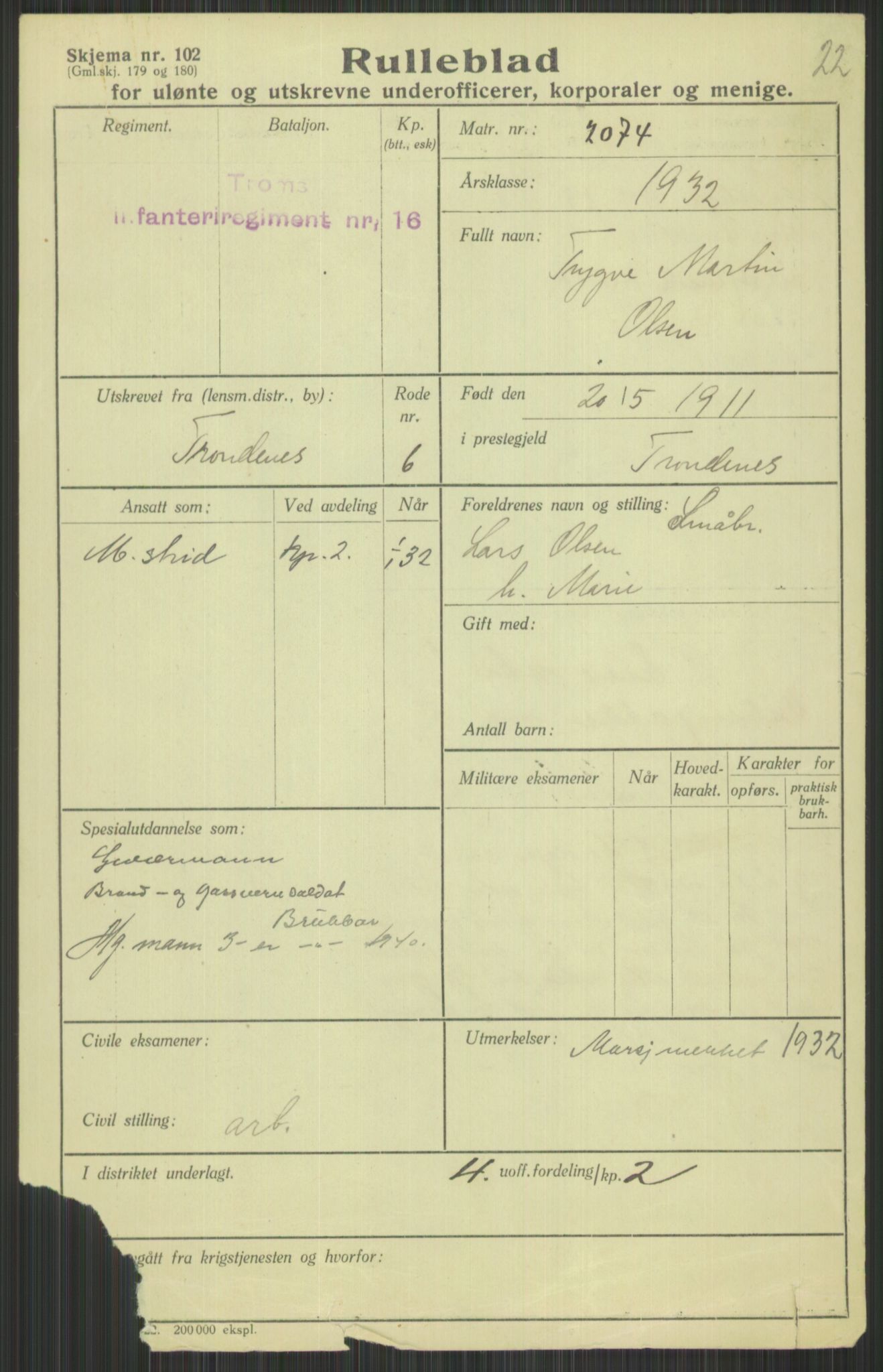 Forsvaret, Troms infanteriregiment nr. 16, AV/RA-RAFA-3146/P/Pa/L0016: Rulleblad for regimentets menige mannskaper, årsklasse 1932, 1932, s. 1261