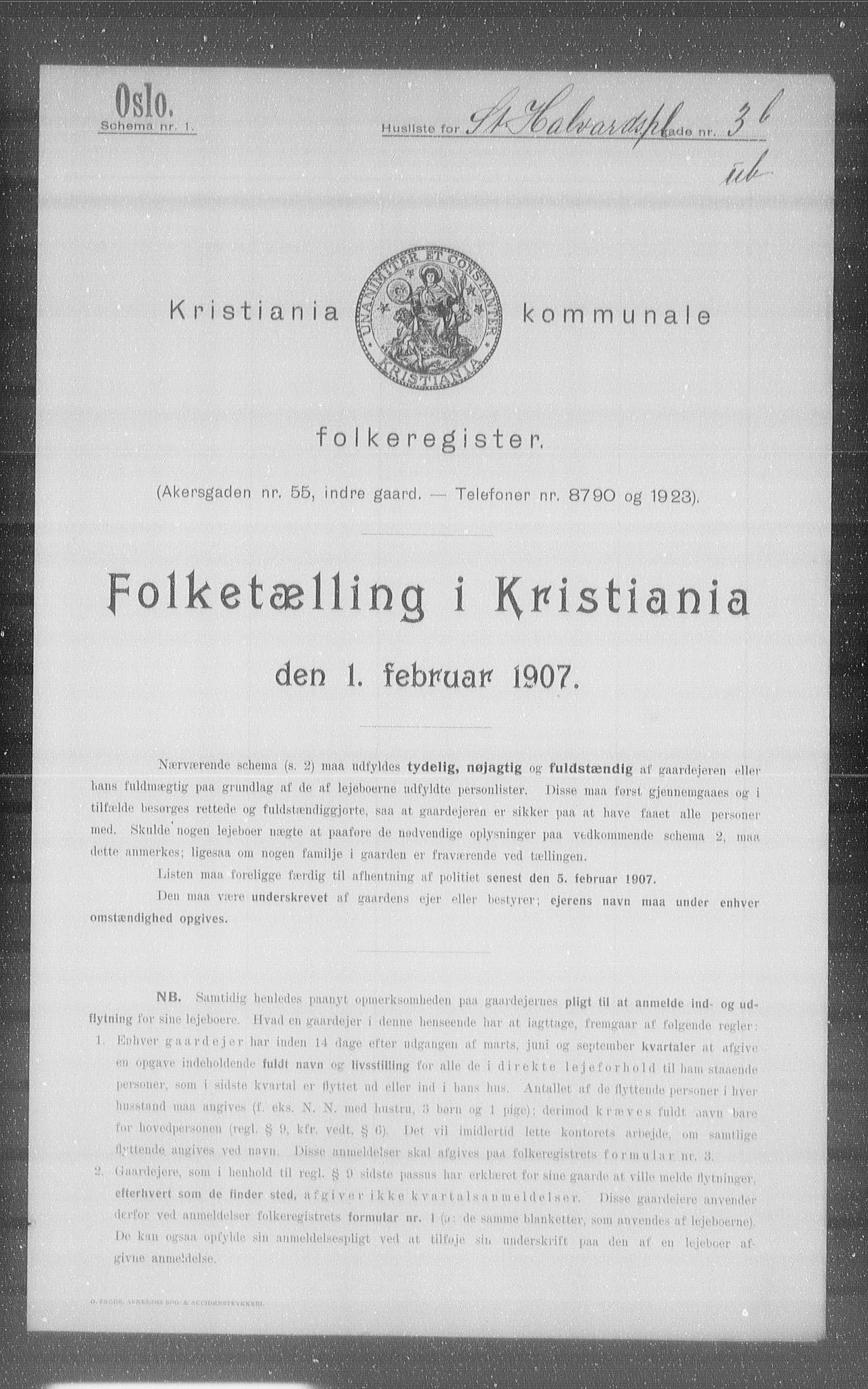 OBA, Kommunal folketelling 1.2.1907 for Kristiania kjøpstad, 1907, s. 44994