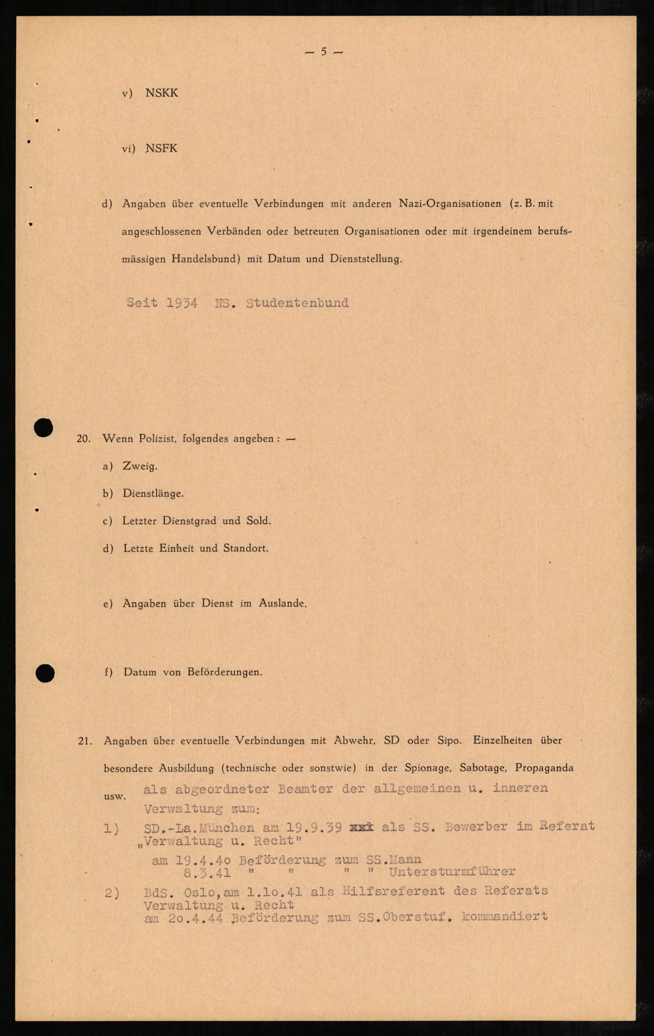 Forsvaret, Forsvarets overkommando II, RA/RAFA-3915/D/Db/L0002: CI Questionaires. Tyske okkupasjonsstyrker i Norge. Tyskere., 1945-1946, s. 230