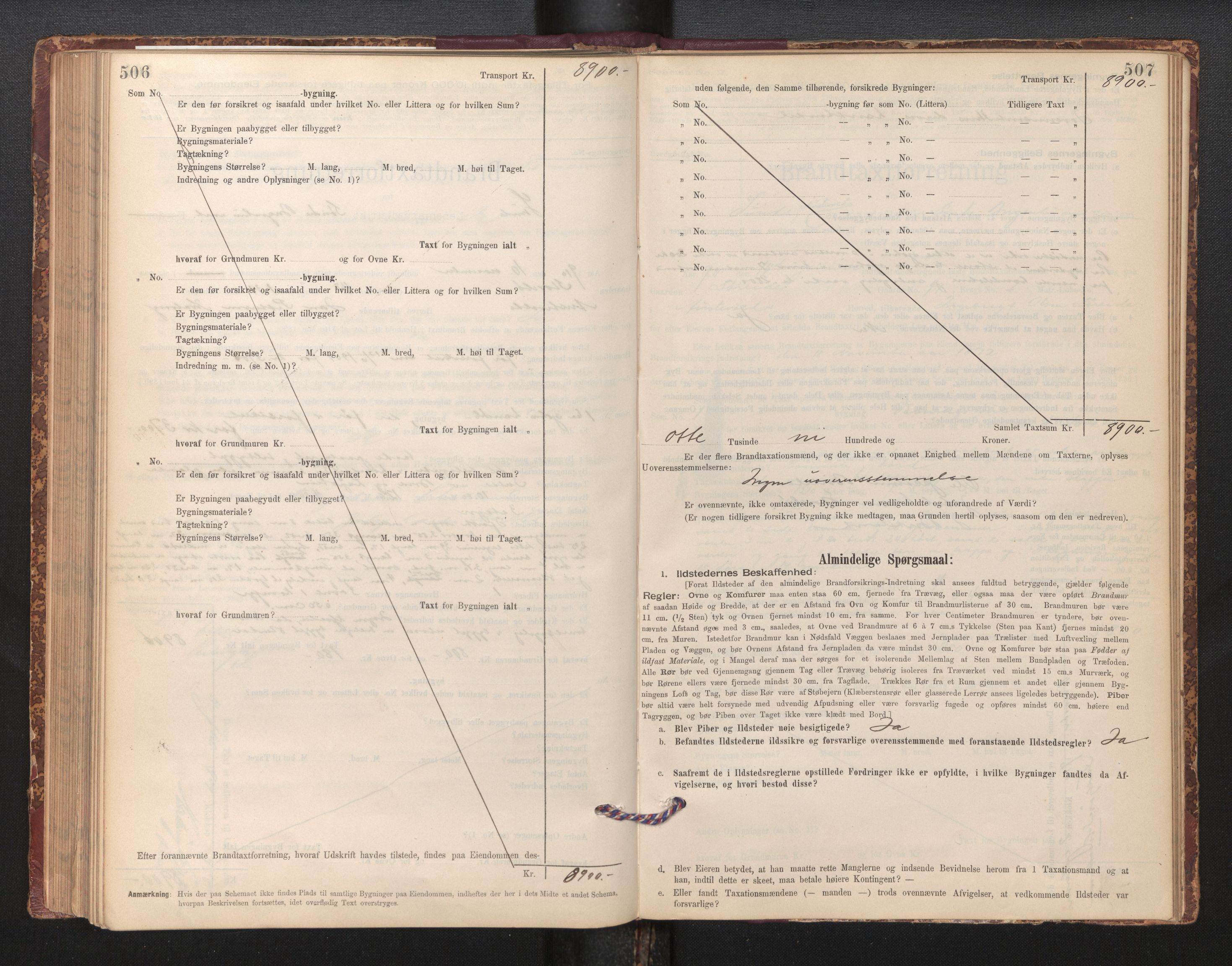 Lensmannen i Sund og Austevoll, SAB/A-35201/0012/L0003: Branntakstprotokoll, skjematakst, 1894-1917, s. 506-507