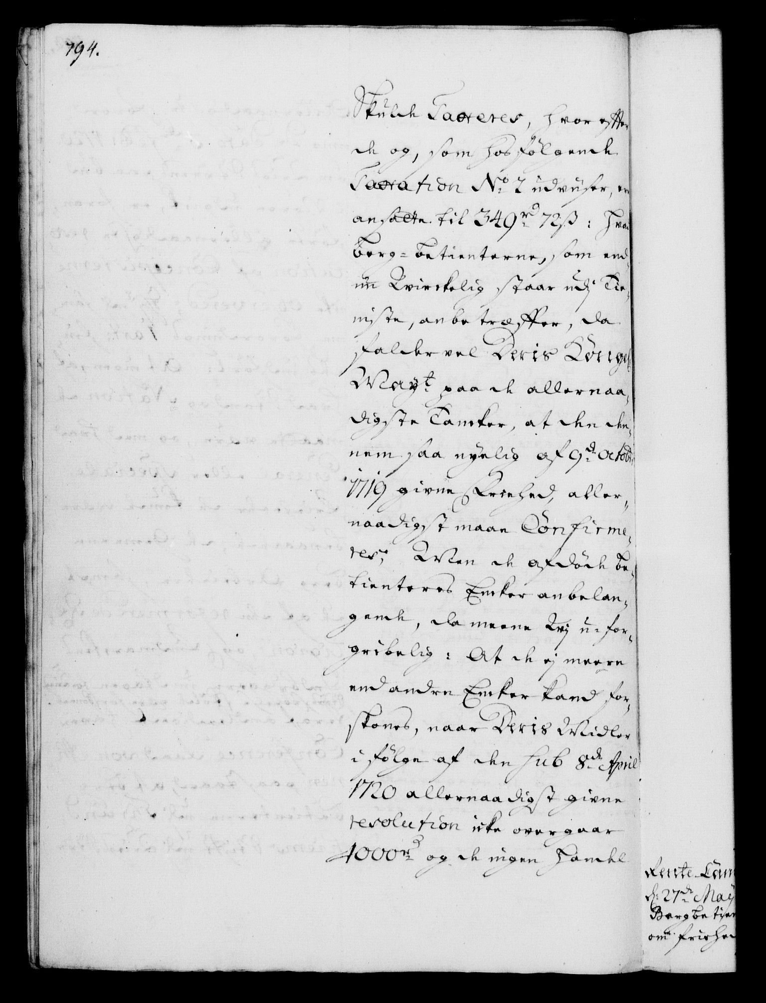 Rentekammeret, Kammerkanselliet, AV/RA-EA-3111/G/Gf/Gfa/L0002: Norsk relasjons- og resolusjonsprotokoll (merket RK 52.2), 1720, s. 764