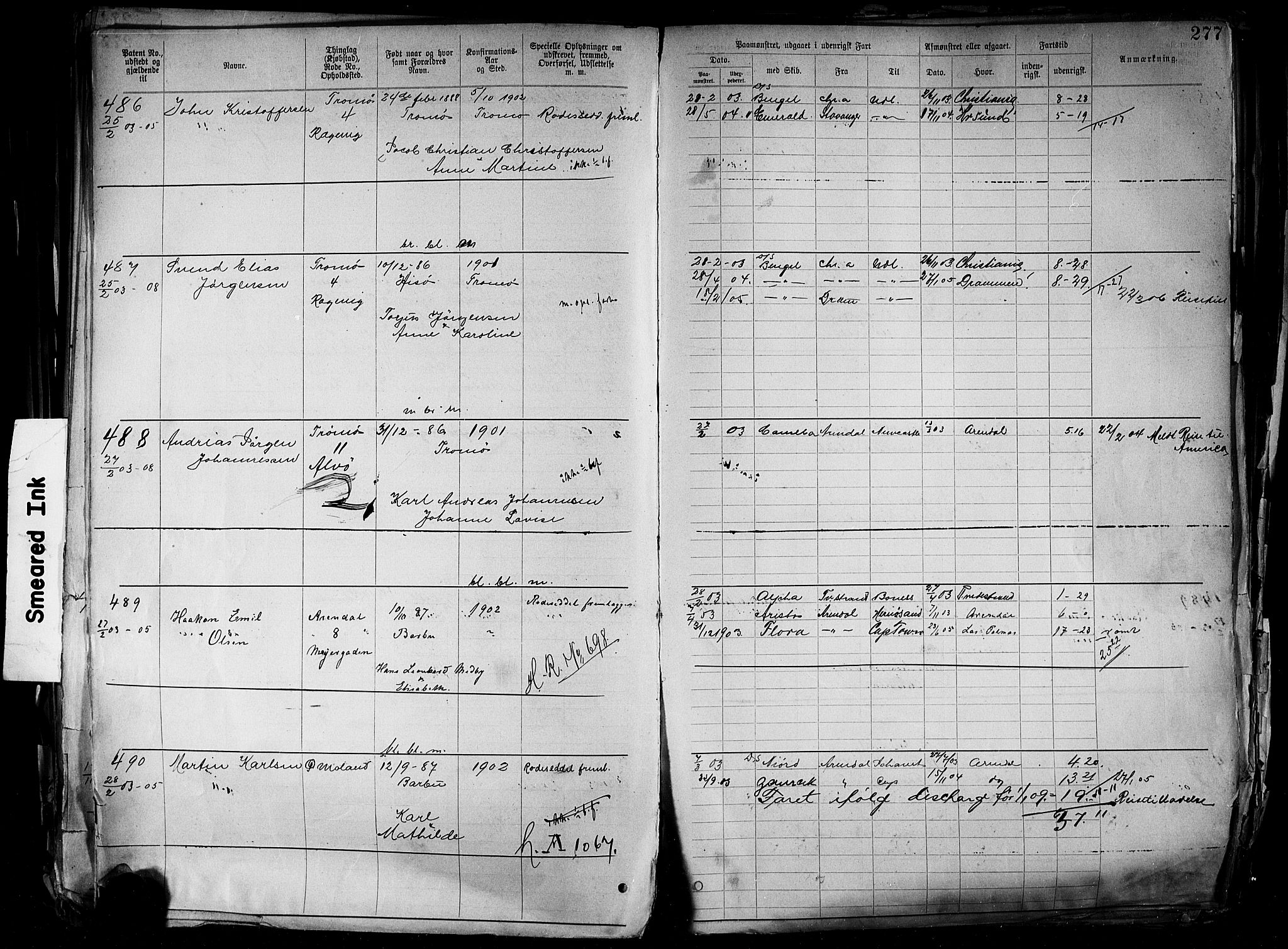 Arendal mønstringskrets, AV/SAK-2031-0012/F/Fa/L0004: Annotasjonsrulle nr 3828-4715 og nr 1-1296, S-4, 1892-1918, s. 284