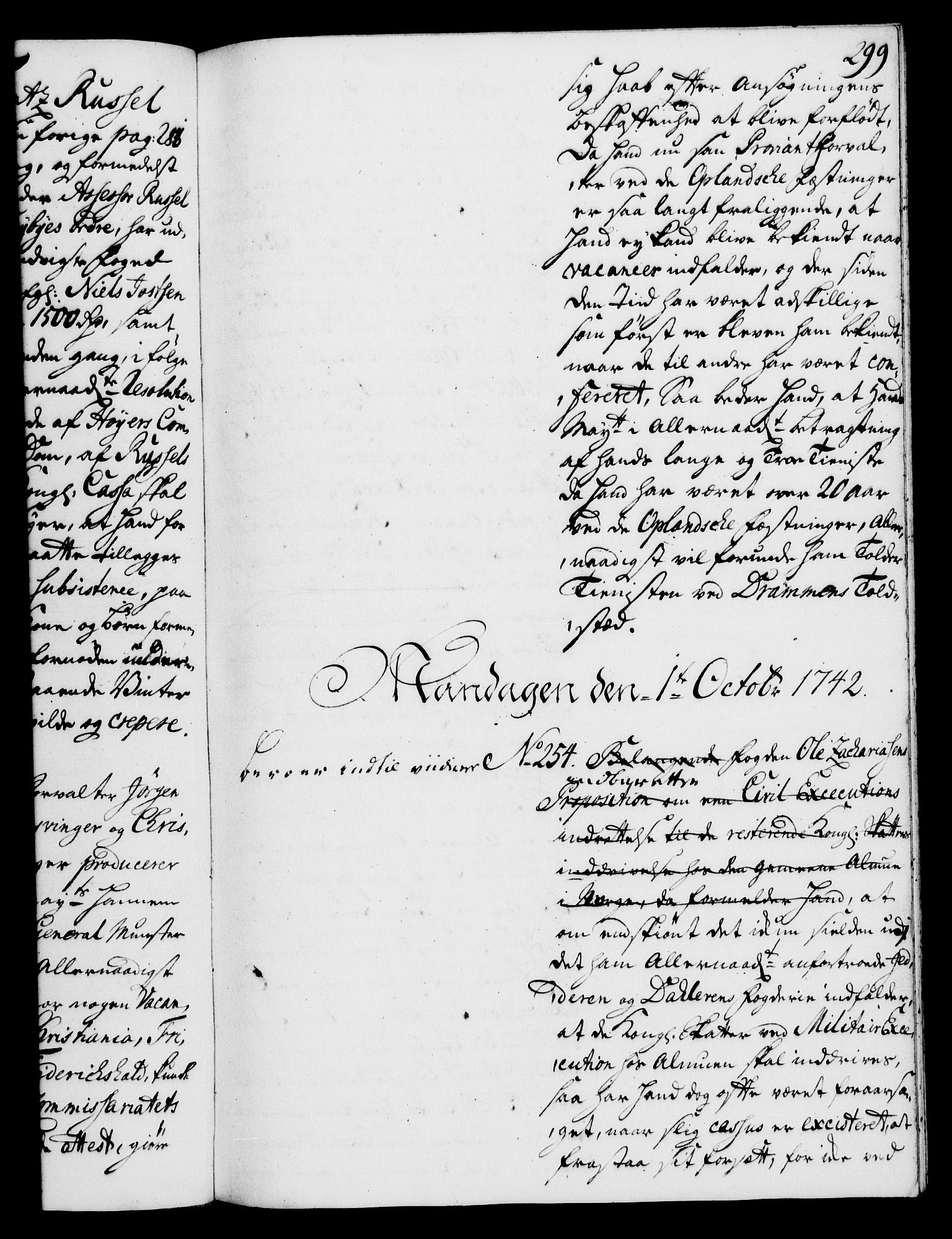 Rentekammeret, Kammerkanselliet, RA/EA-3111/G/Gh/Gha/L0024: Norsk ekstraktmemorialprotokoll (merket RK 53.69), 1742-1743, s. 299
