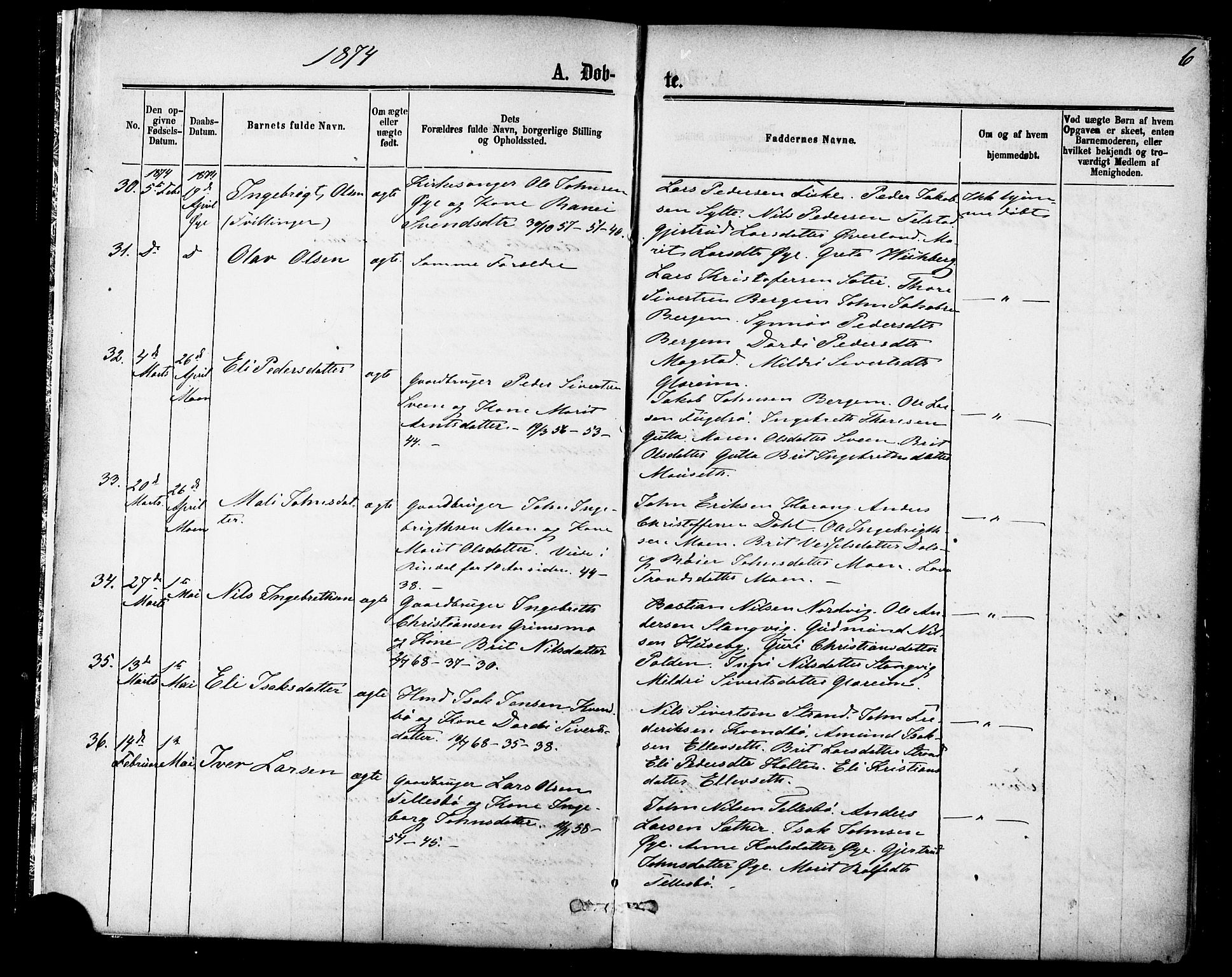 Ministerialprotokoller, klokkerbøker og fødselsregistre - Møre og Romsdal, SAT/A-1454/595/L1046: Ministerialbok nr. 595A08, 1874-1884, s. 6