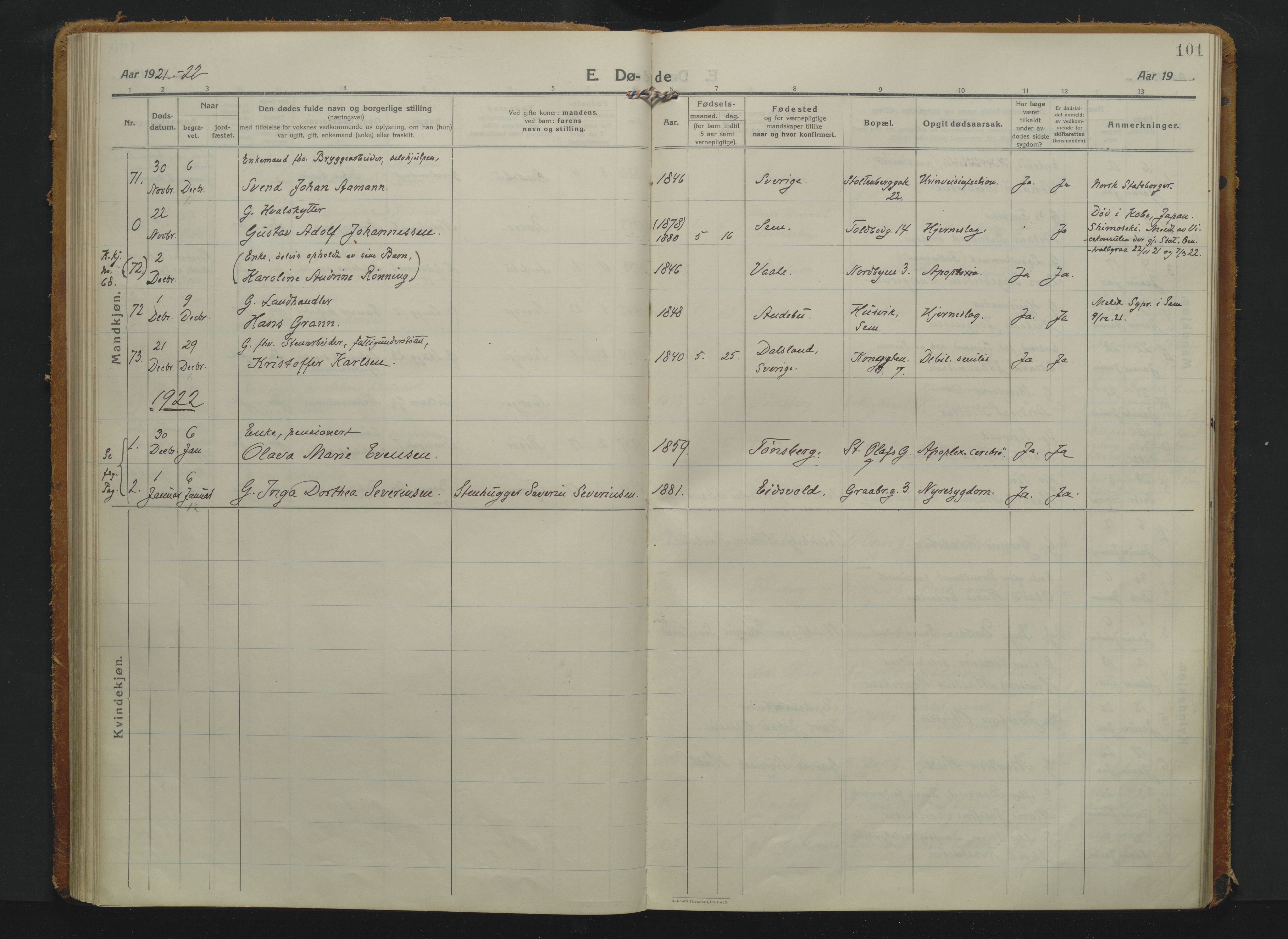 Tønsberg kirkebøker, AV/SAKO-A-330/F/Fa/L0019: Ministerialbok nr. I 19, 1914-1928, s. 101