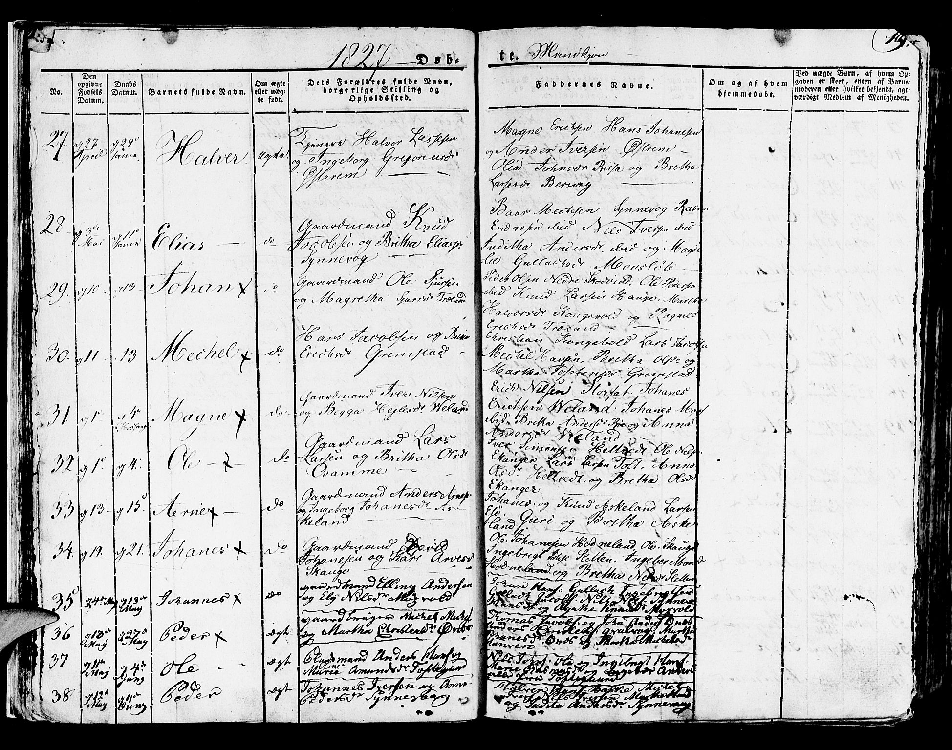 Lindås Sokneprestembete, AV/SAB-A-76701/H/Haa/Haaa/L0008: Ministerialbok nr. A 8, 1823-1836, s. 19
