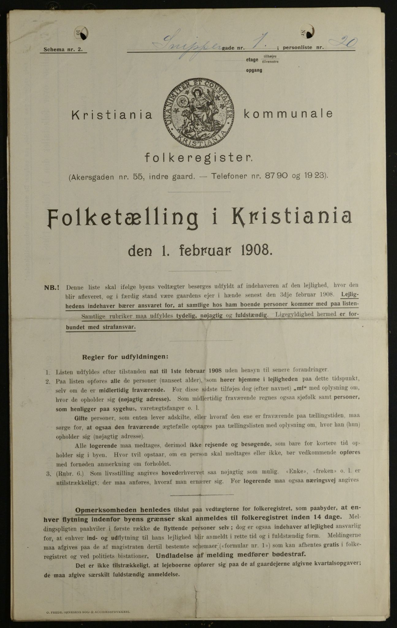 OBA, Kommunal folketelling 1.2.1908 for Kristiania kjøpstad, 1908, s. 88160