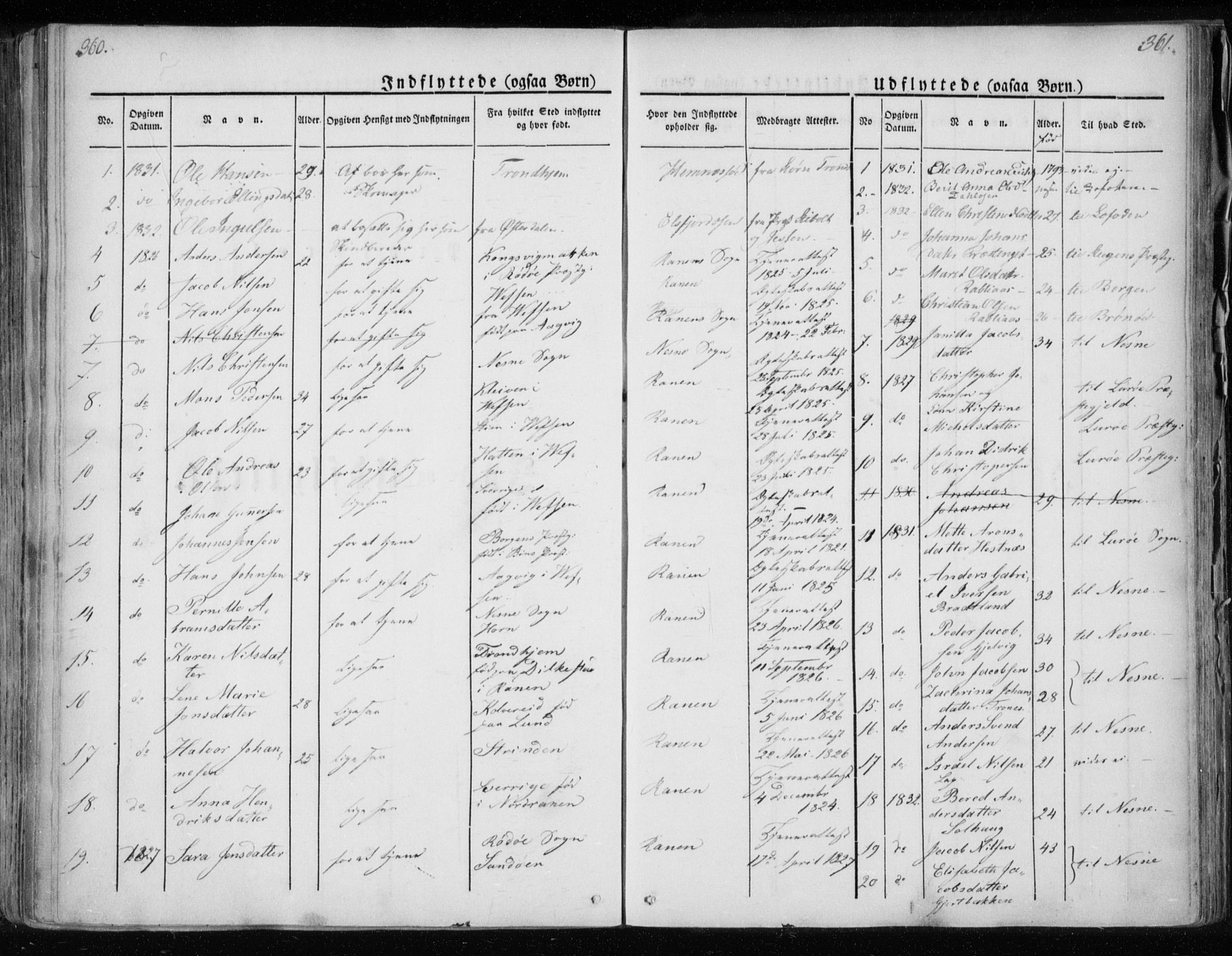 Ministerialprotokoller, klokkerbøker og fødselsregistre - Nordland, AV/SAT-A-1459/825/L0354: Ministerialbok nr. 825A08, 1826-1841, s. 360-361