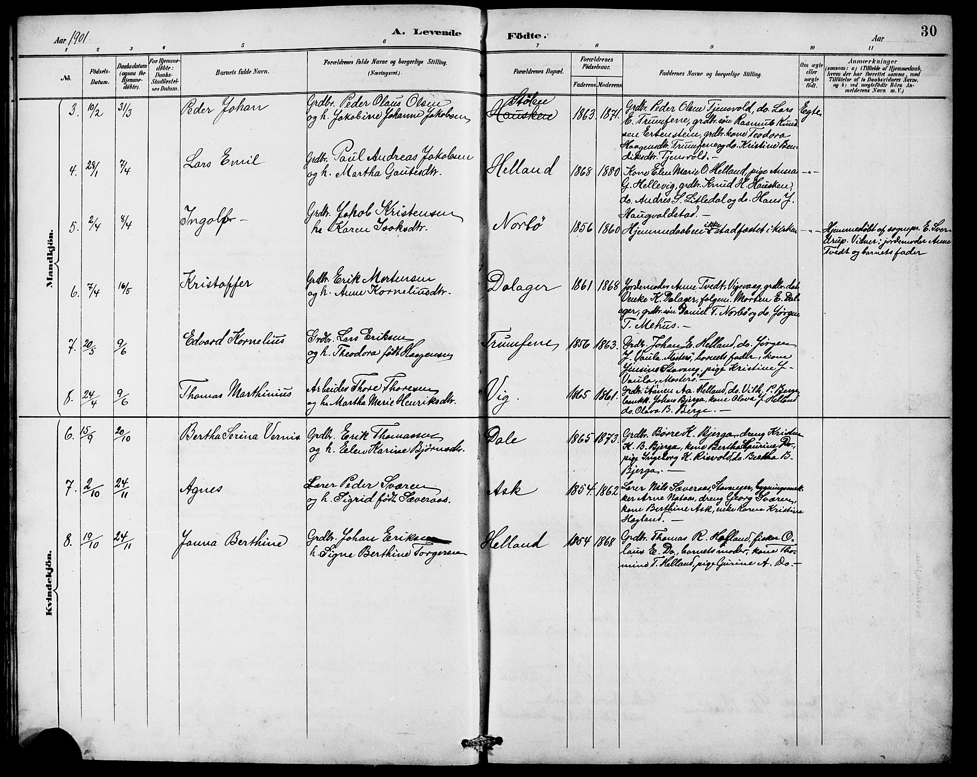 Rennesøy sokneprestkontor, AV/SAST-A -101827/H/Ha/Hab/L0010: Klokkerbok nr. B 9, 1890-1918, s. 30