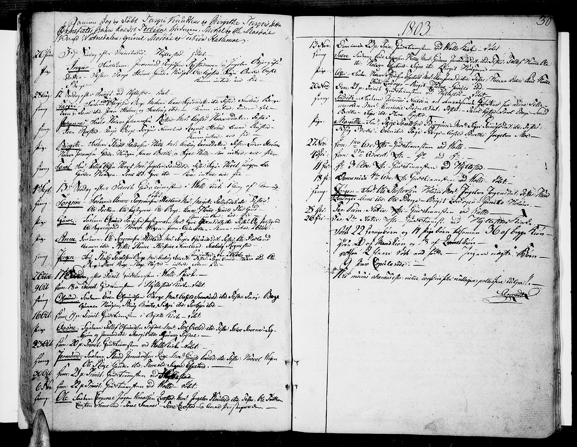 Valle sokneprestkontor, AV/SAK-1111-0044/F/Fa/Fac/L0004: Ministerialbok nr. A 4, 1790-1816, s. 30