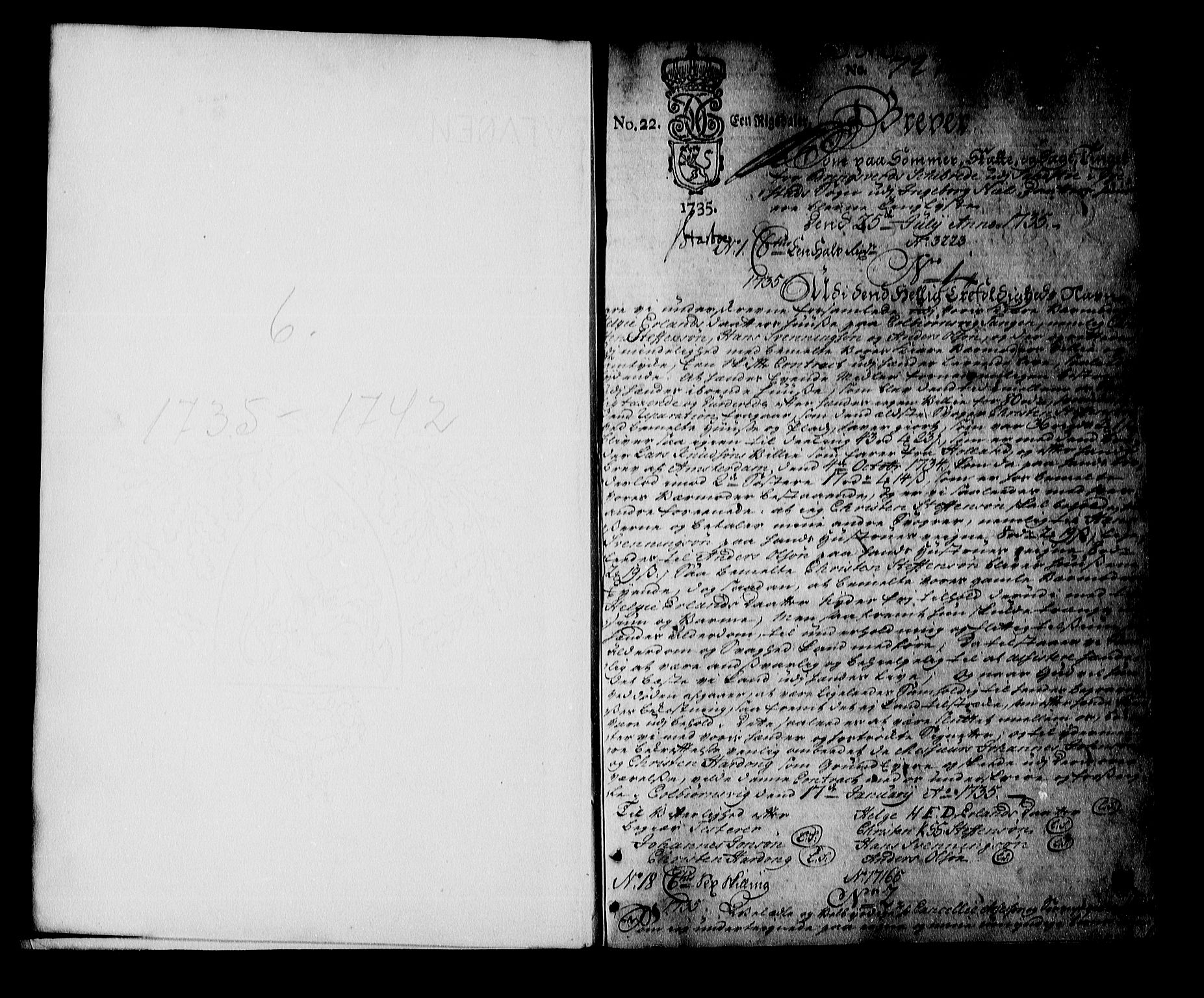 Nedenes sorenskriveri før 1824, SAK/1221-0007/G/Gb/L0006: Pantebok nr. 6, 1735-1742, s. 1