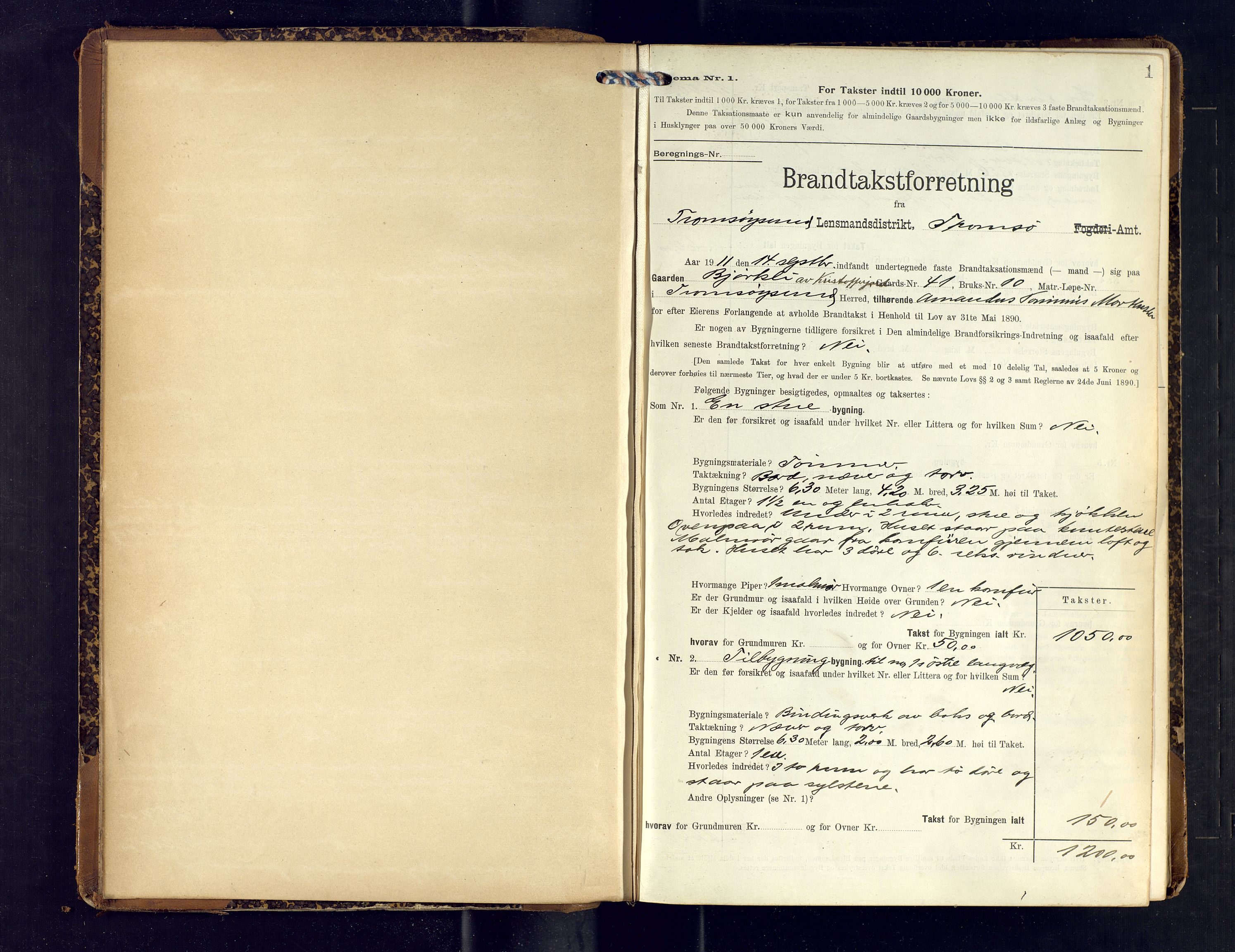 Tromsøysund lensmannskontor, SATØ/SATØ-12/F/Fs/Fsb/L0739: Branntakstprotokoll (S).  Med register, 1911-1914, s. 1
