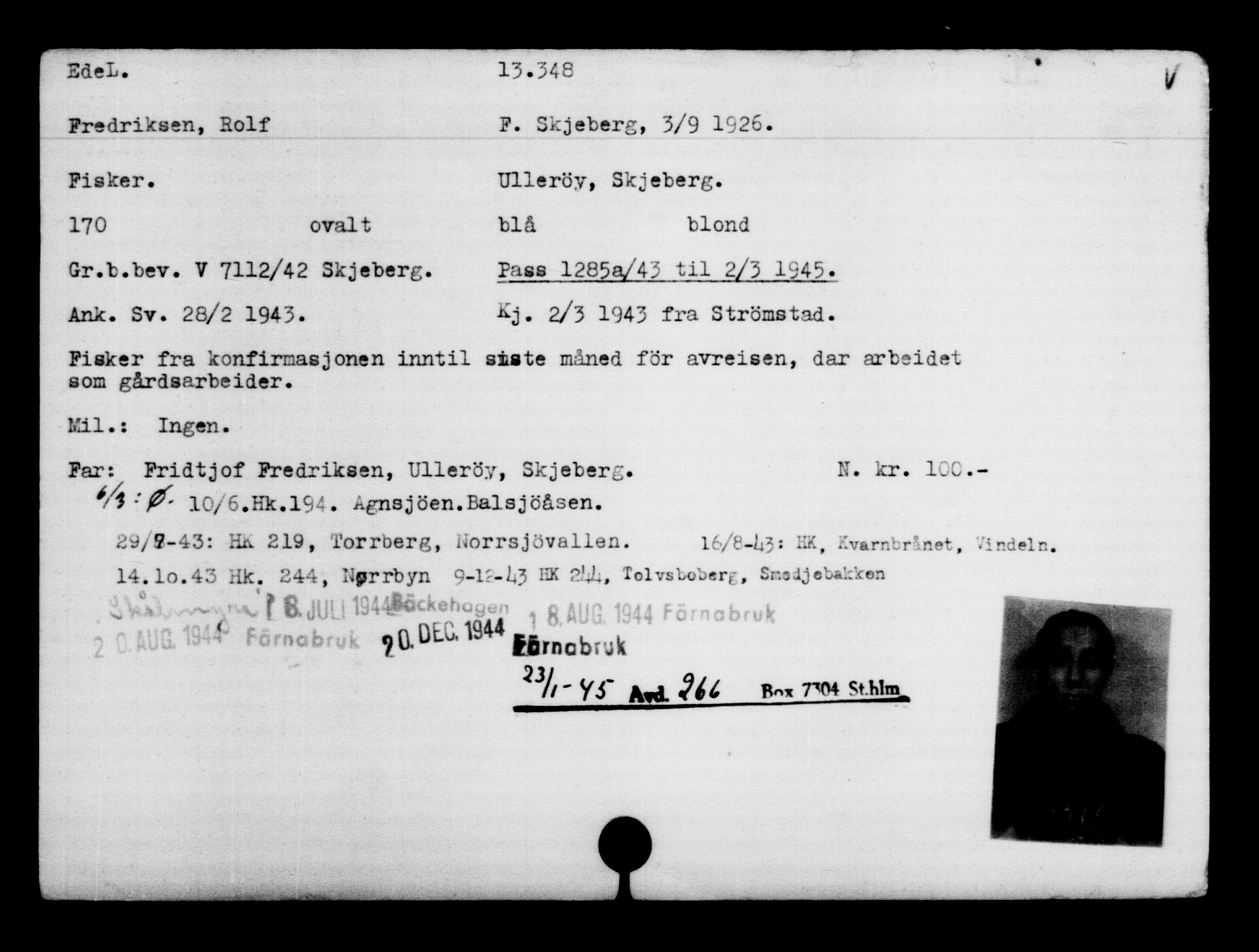 Den Kgl. Norske Legasjons Flyktningskontor, AV/RA-S-6753/V/Va/L0007: Kjesäterkartoteket.  Flyktningenr. 12700-15723, 1940-1945, s. 738