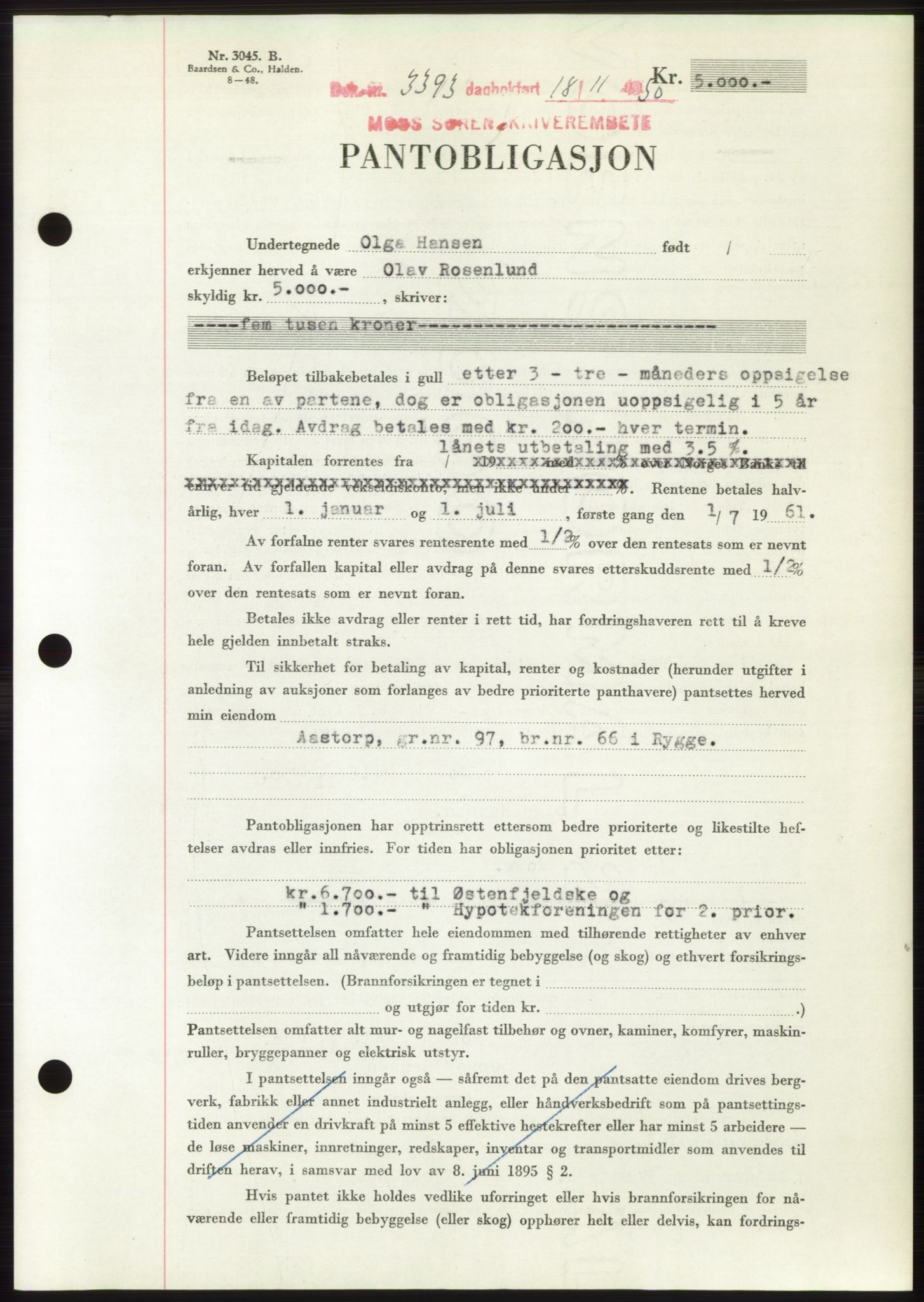 Moss sorenskriveri, SAO/A-10168: Pantebok nr. B25, 1950-1950, Dagboknr: 3393/1950