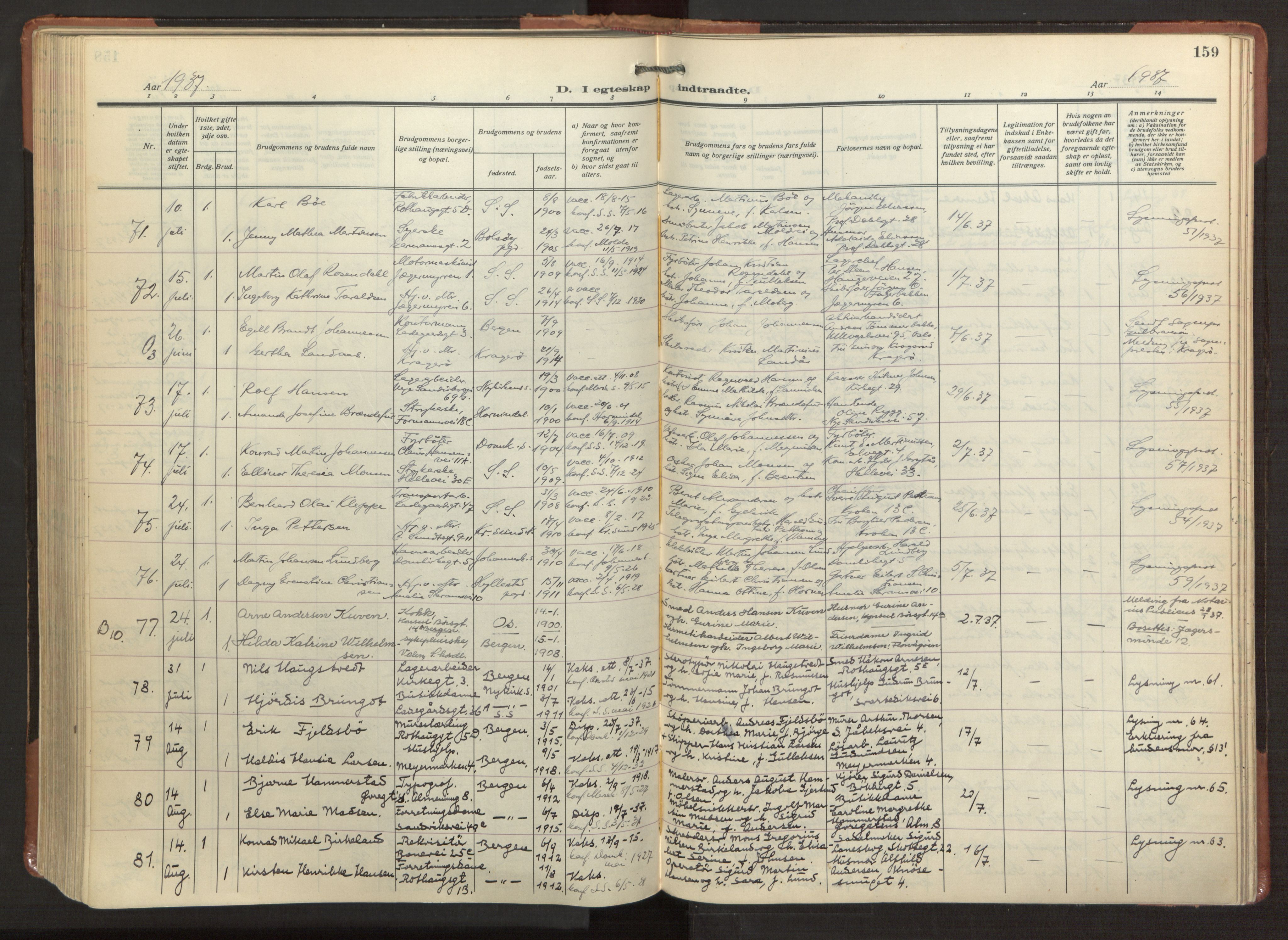 Sandviken Sokneprestembete, AV/SAB-A-77601/H/Ha/L0016: Ministerialbok nr. D 3, 1923-1940, s. 159