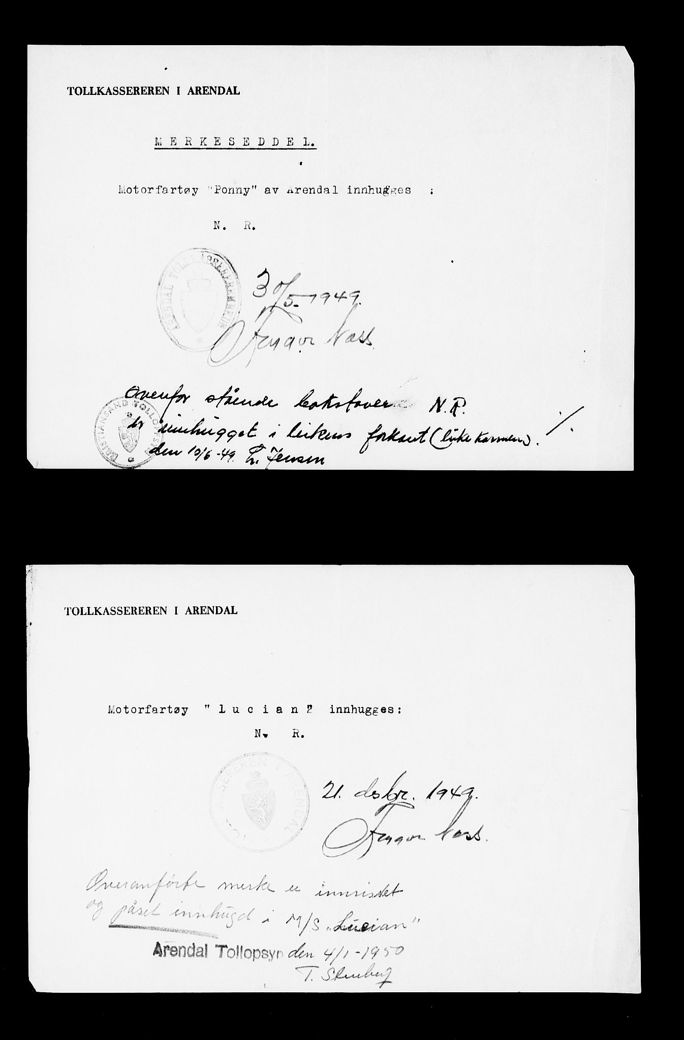 Arendal tollsted, SAK/1351-0003/H/Ha/L0896: Legitimasjonsbevis for fartøyer i innenriksfart, 1886-1948, s. 377