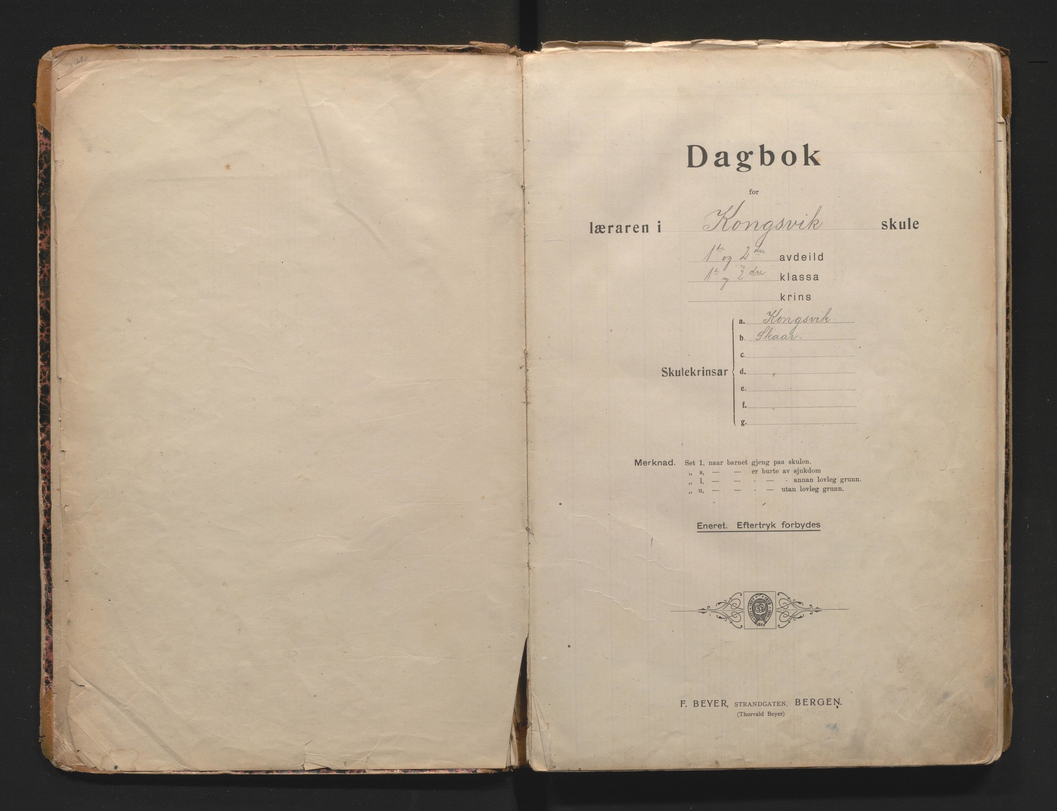 Tysnes kommune. Barneskulane, IKAH/1223-231/G/Ga/Gac/L0006: Dagbok for Skår og Kongsvik skular, 1913-1949