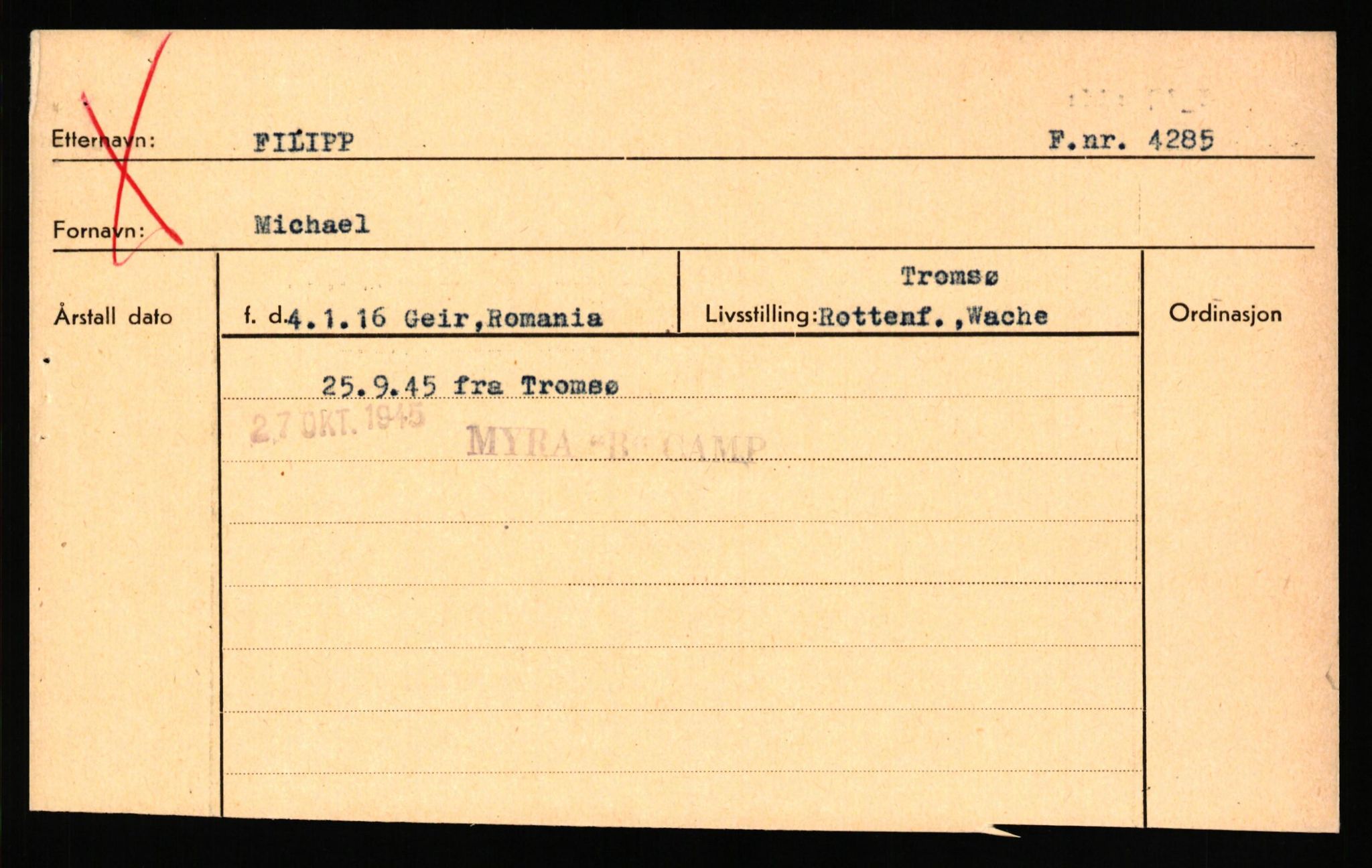 Forsvaret, Forsvarets overkommando II, AV/RA-RAFA-3915/D/Db/L0041: CI Questionaires.  Diverse nasjonaliteter., 1945-1946, s. 107