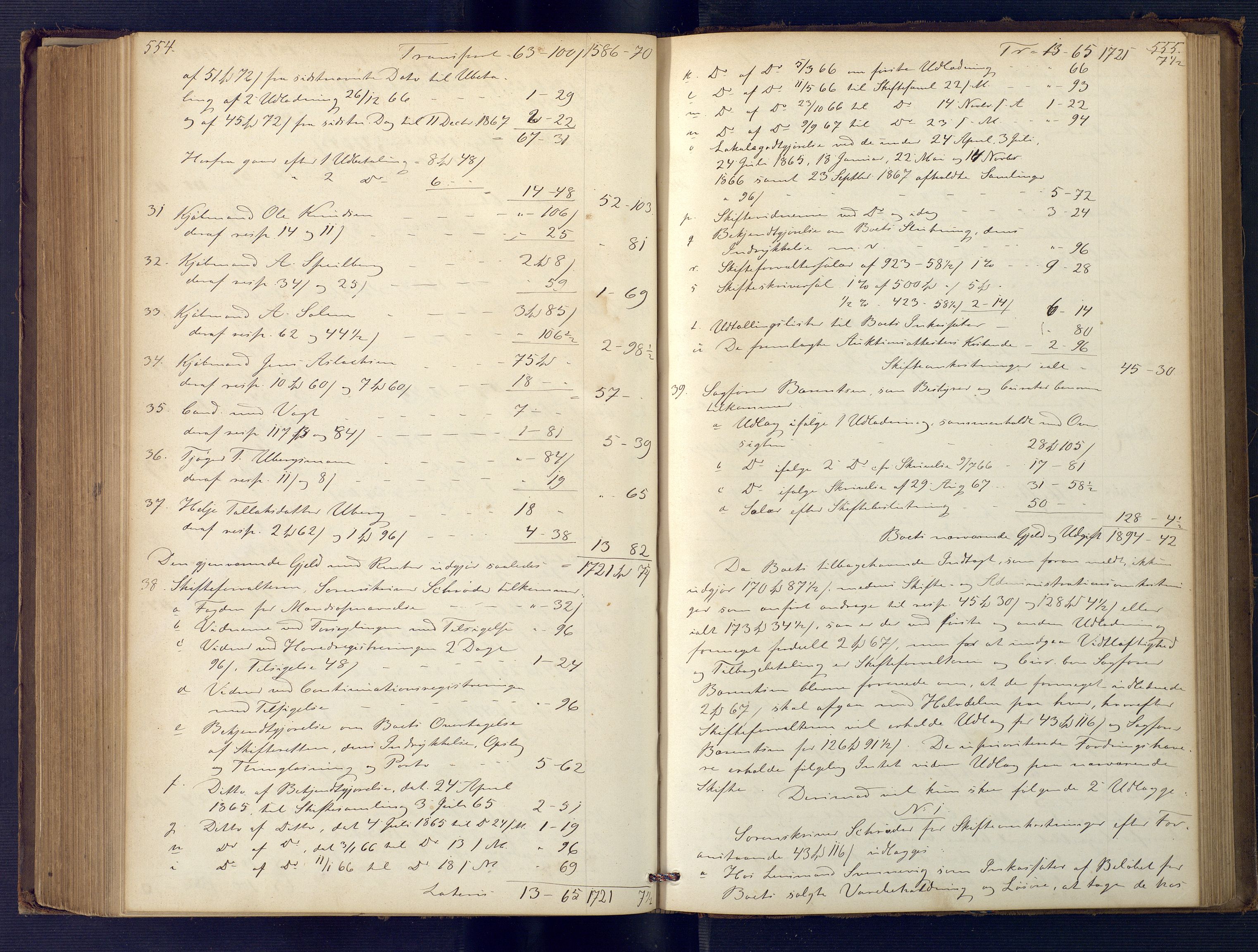 Holt sorenskriveri, AV/SAK-1221-0002/H/Hc/L0030: Skifteutlodningsprotokoll nr. 5, 1863-1869, s. 554-555