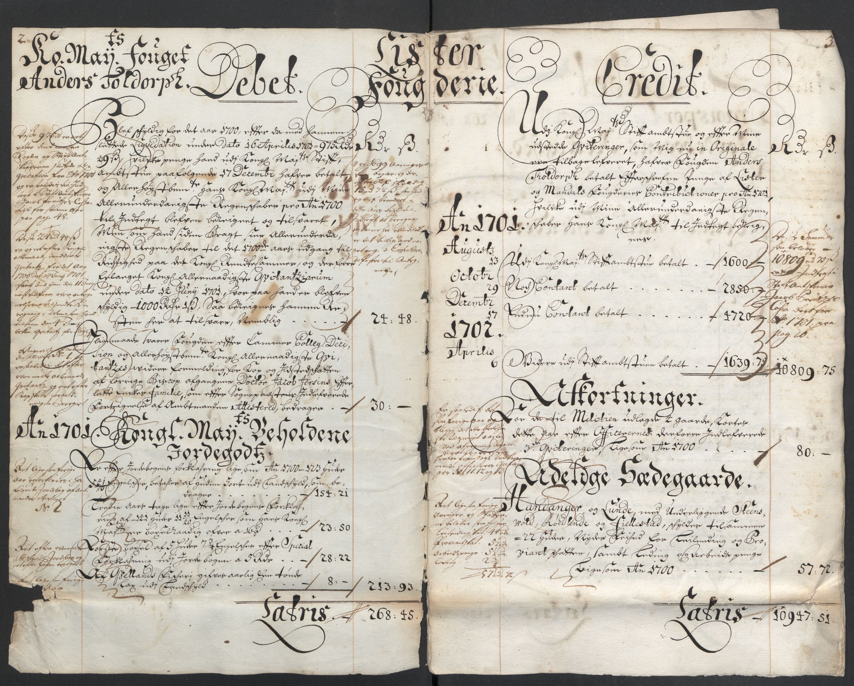 Rentekammeret inntil 1814, Reviderte regnskaper, Fogderegnskap, AV/RA-EA-4092/R43/L2549: Fogderegnskap Lista og Mandal, 1701-1702, s. 4