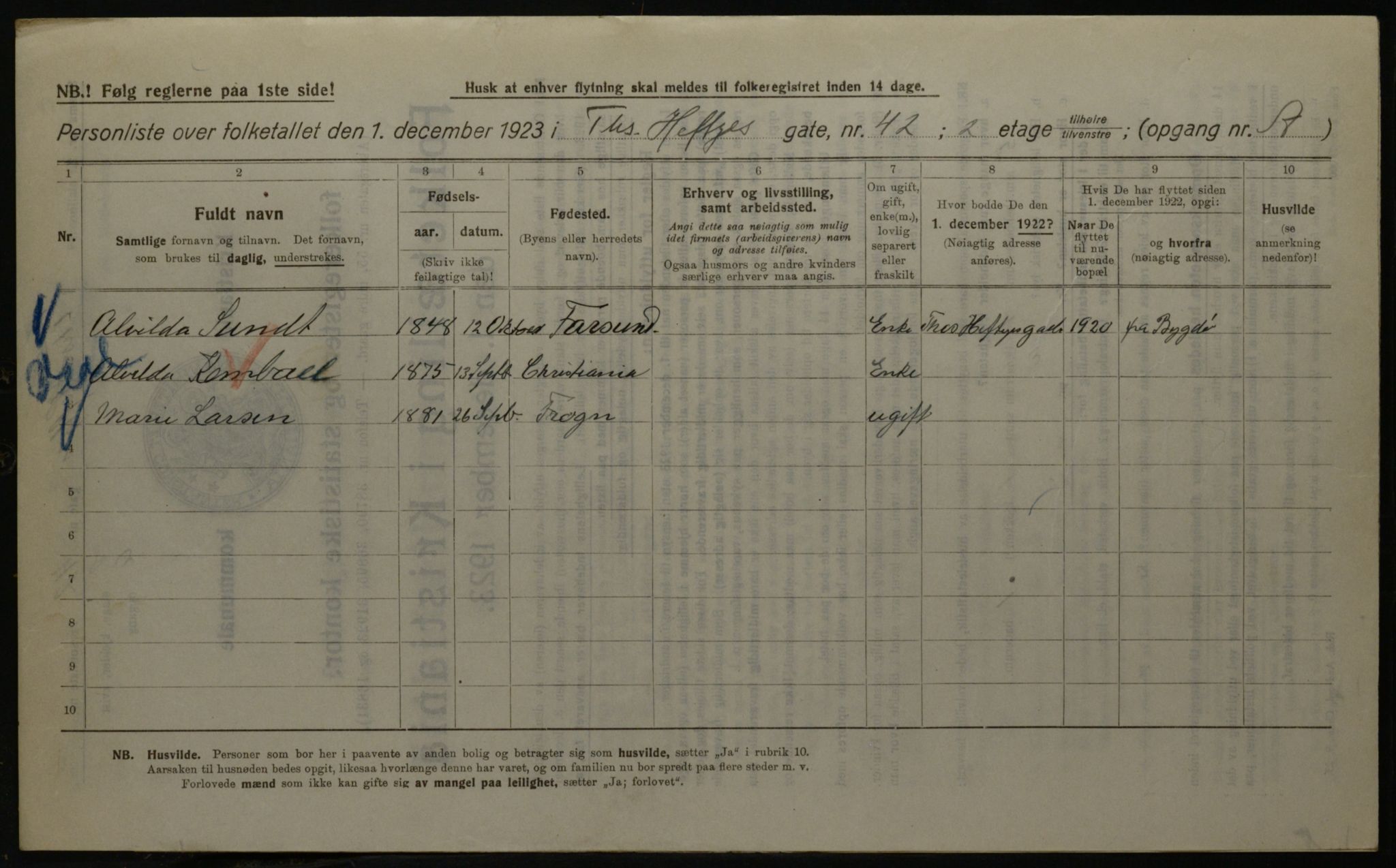 OBA, Kommunal folketelling 1.12.1923 for Kristiania, 1923, s. 120566