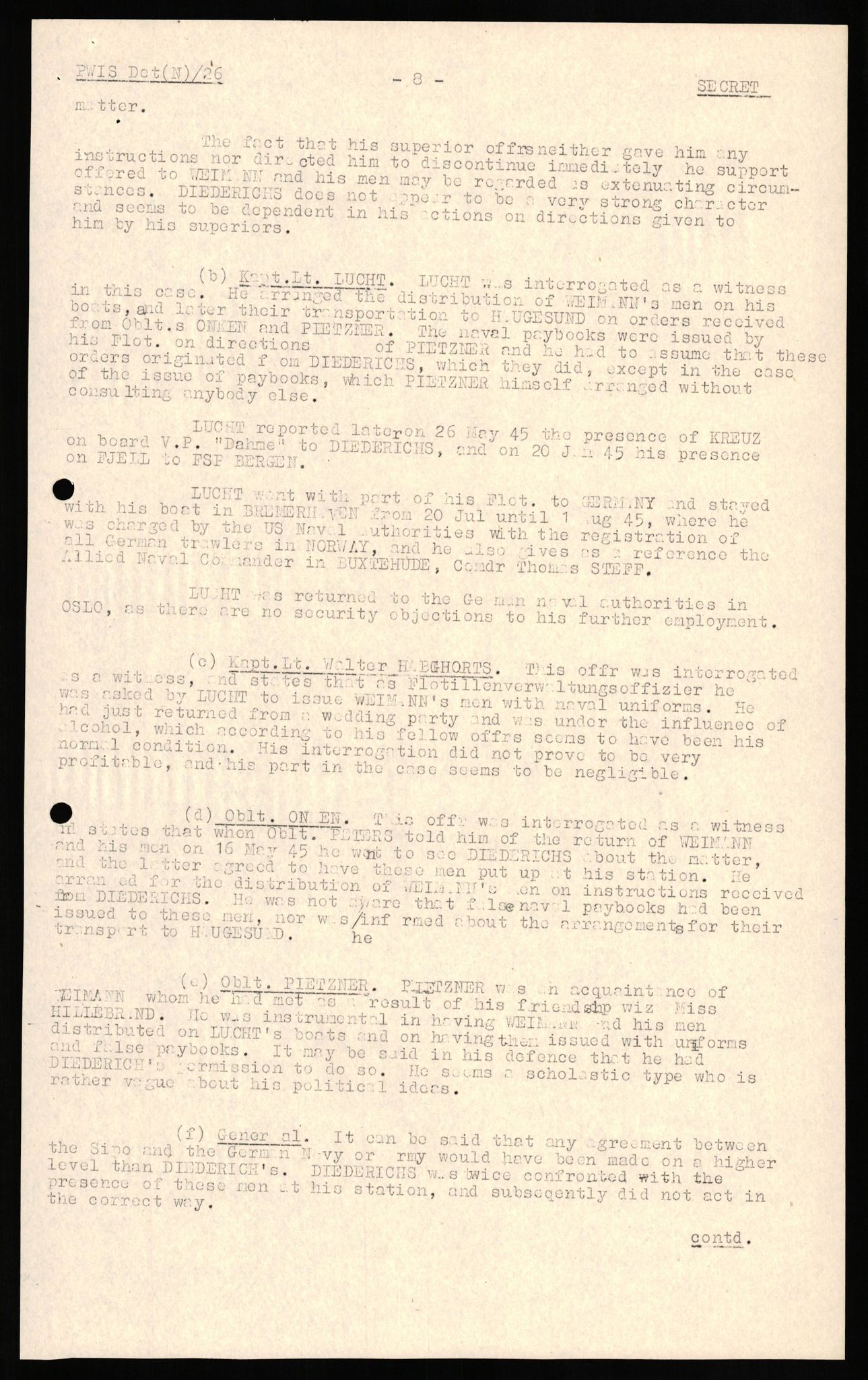 Forsvaret, Forsvarets overkommando II, RA/RAFA-3915/D/Db/L0020: CI Questionaires. Tyske okkupasjonsstyrker i Norge. Tyskere., 1945-1946, s. 356