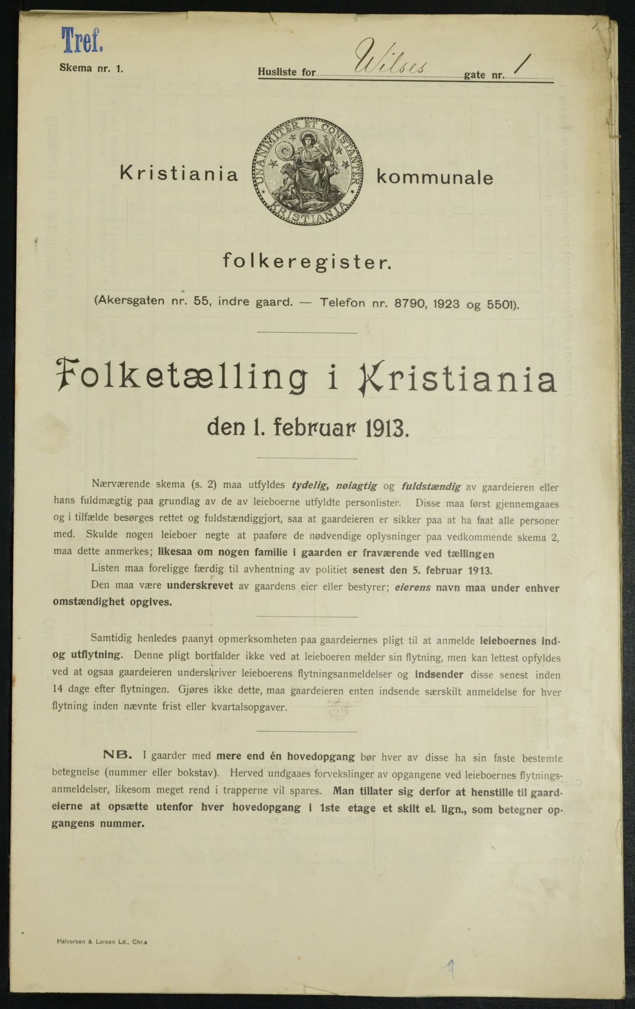 OBA, Kommunal folketelling 1.2.1913 for Kristiania, 1913, s. 128152