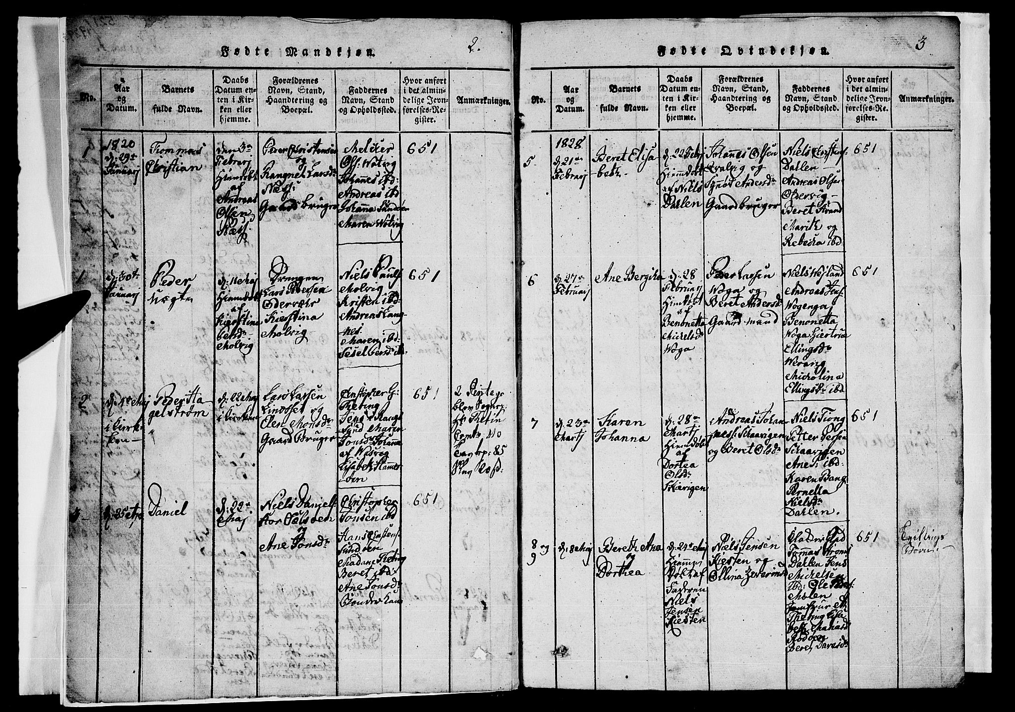 Ministerialprotokoller, klokkerbøker og fødselsregistre - Nordland, SAT/A-1459/841/L0616: Klokkerbok nr. 841C01 /1, 1820-1832, s. 2-3