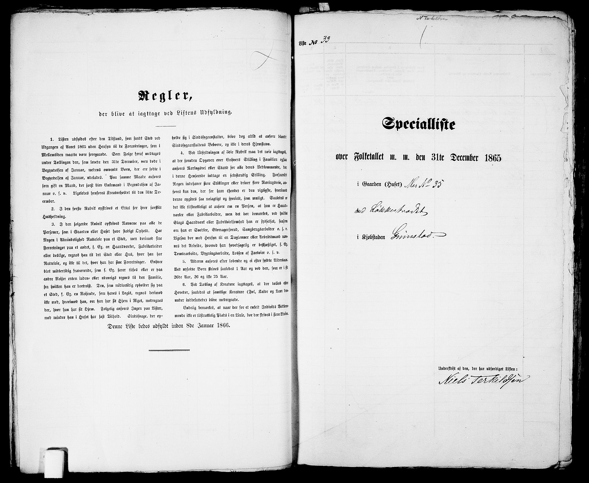 RA, Folketelling 1865 for 0904B Fjære prestegjeld, Grimstad kjøpstad, 1865, s. 72