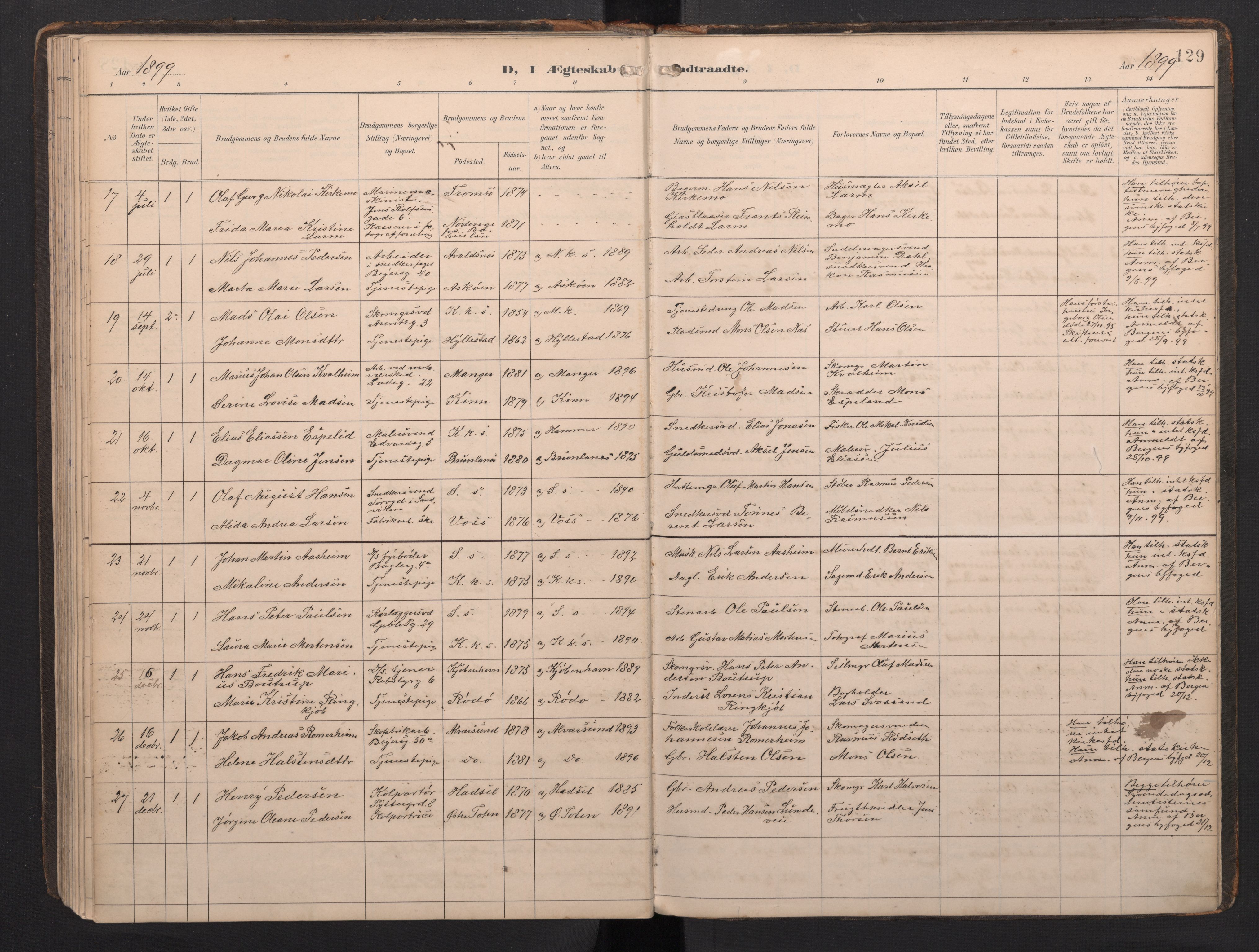 Sandviken Sokneprestembete, AV/SAB-A-77601/H/Ha: Ministerialbok nr. G 1, 1892-2002, s. 129