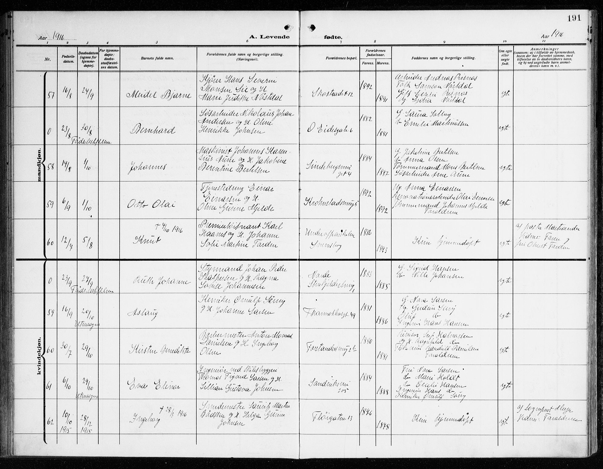 Korskirken sokneprestembete, AV/SAB-A-76101/H/Haa: Ministerialbok nr. B 10, 1909-1923, s. 191