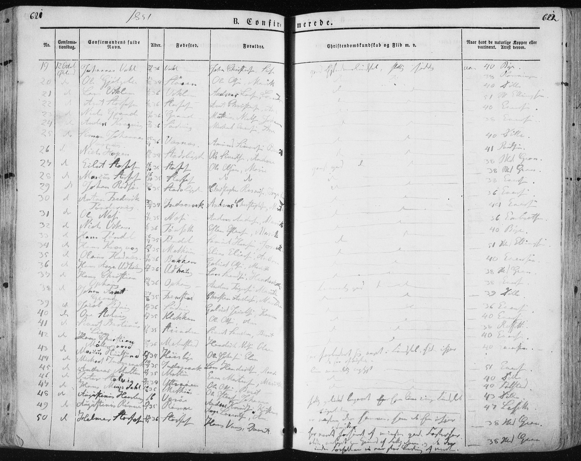 Ministerialprotokoller, klokkerbøker og fødselsregistre - Sør-Trøndelag, SAT/A-1456/659/L0736: Ministerialbok nr. 659A06, 1842-1856, s. 621-622