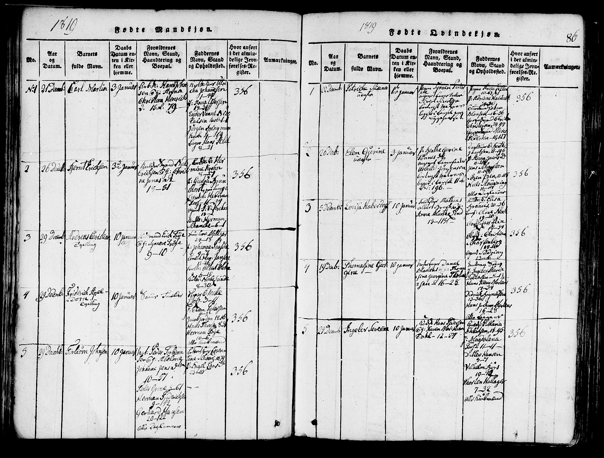Domkirken sokneprestembete, AV/SAB-A-74801/H/Haa/L0010: Ministerialbok nr. A 10, 1816-1821, s. 86