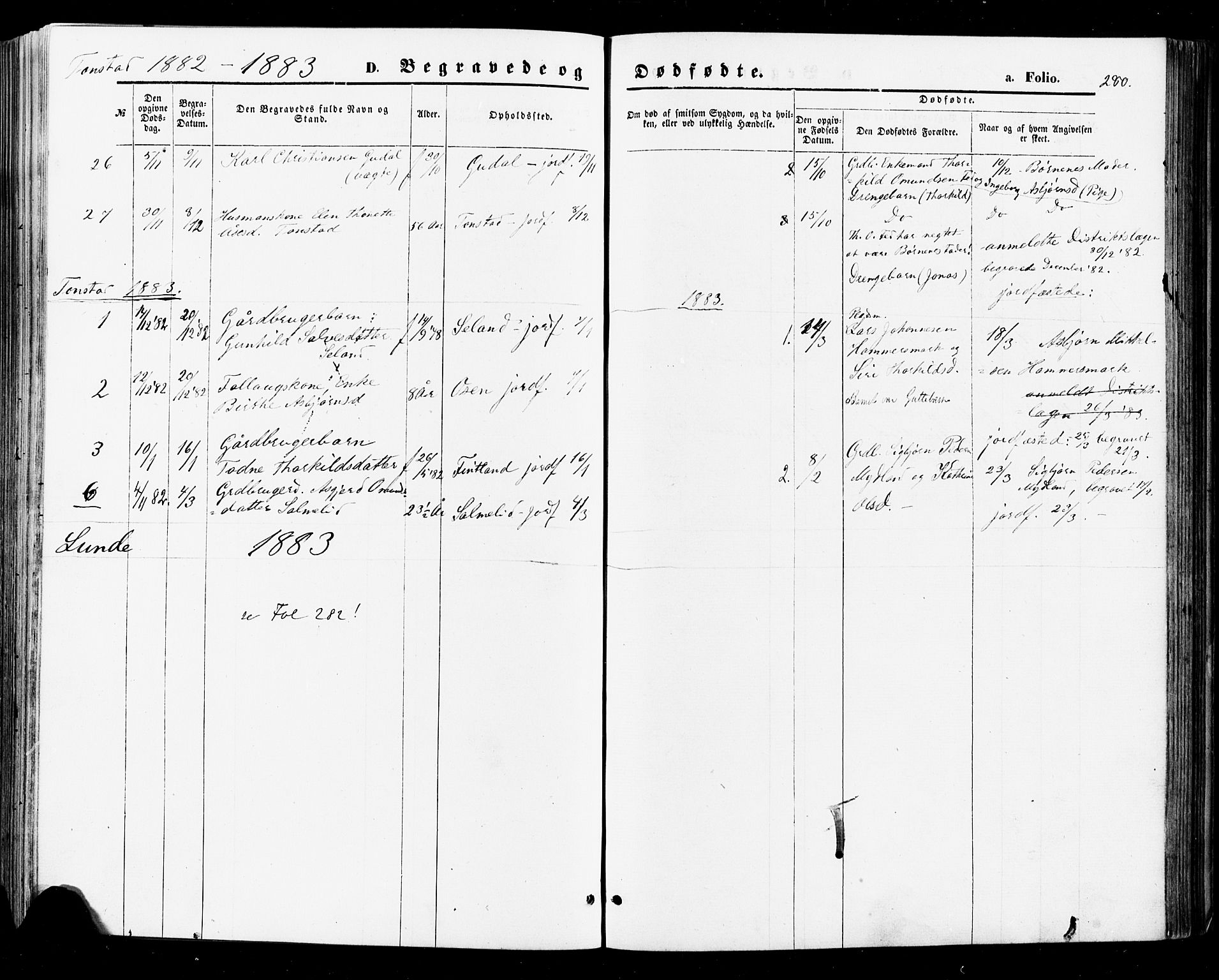 Sirdal sokneprestkontor, SAK/1111-0036/F/Fa/Fab/L0003: Ministerialbok nr. A 3, 1874-1886, s. 280