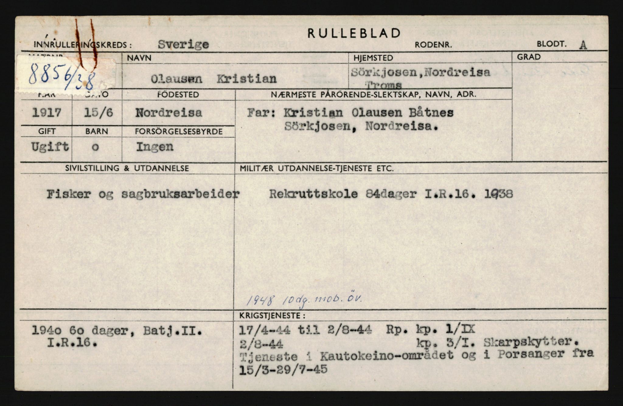 Forsvaret, Troms infanteriregiment nr. 16, AV/RA-RAFA-3146/P/Pa/L0022: Rulleblad for regimentets menige mannskaper, årsklasse 1938, 1938, s. 1187