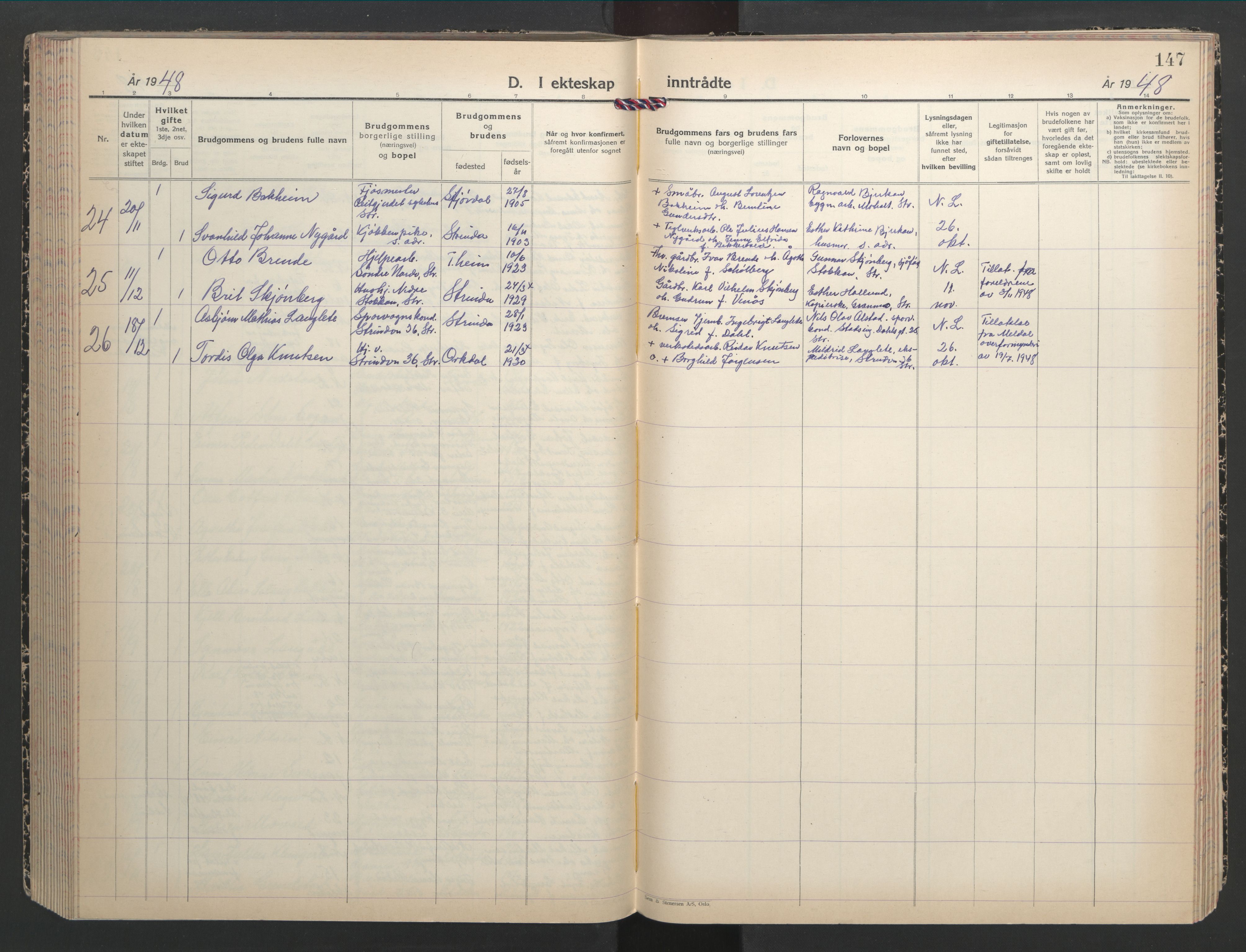 Ministerialprotokoller, klokkerbøker og fødselsregistre - Sør-Trøndelag, AV/SAT-A-1456/607/L0328: Klokkerbok nr. 607C02, 1940-1948, s. 147