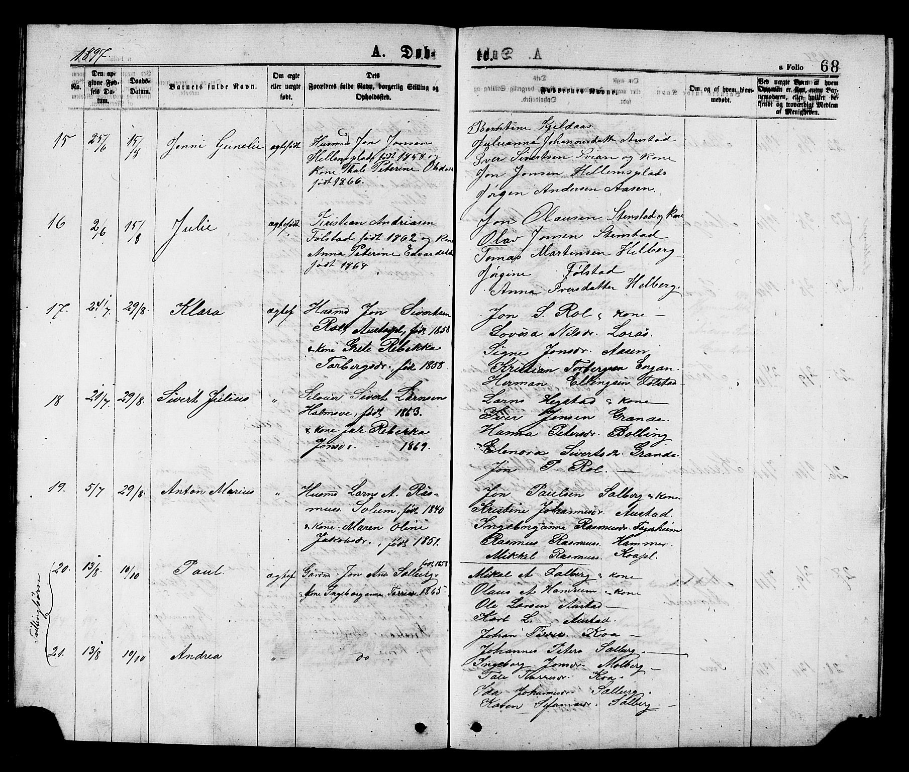 Ministerialprotokoller, klokkerbøker og fødselsregistre - Nord-Trøndelag, AV/SAT-A-1458/731/L0311: Klokkerbok nr. 731C02, 1875-1911, s. 68