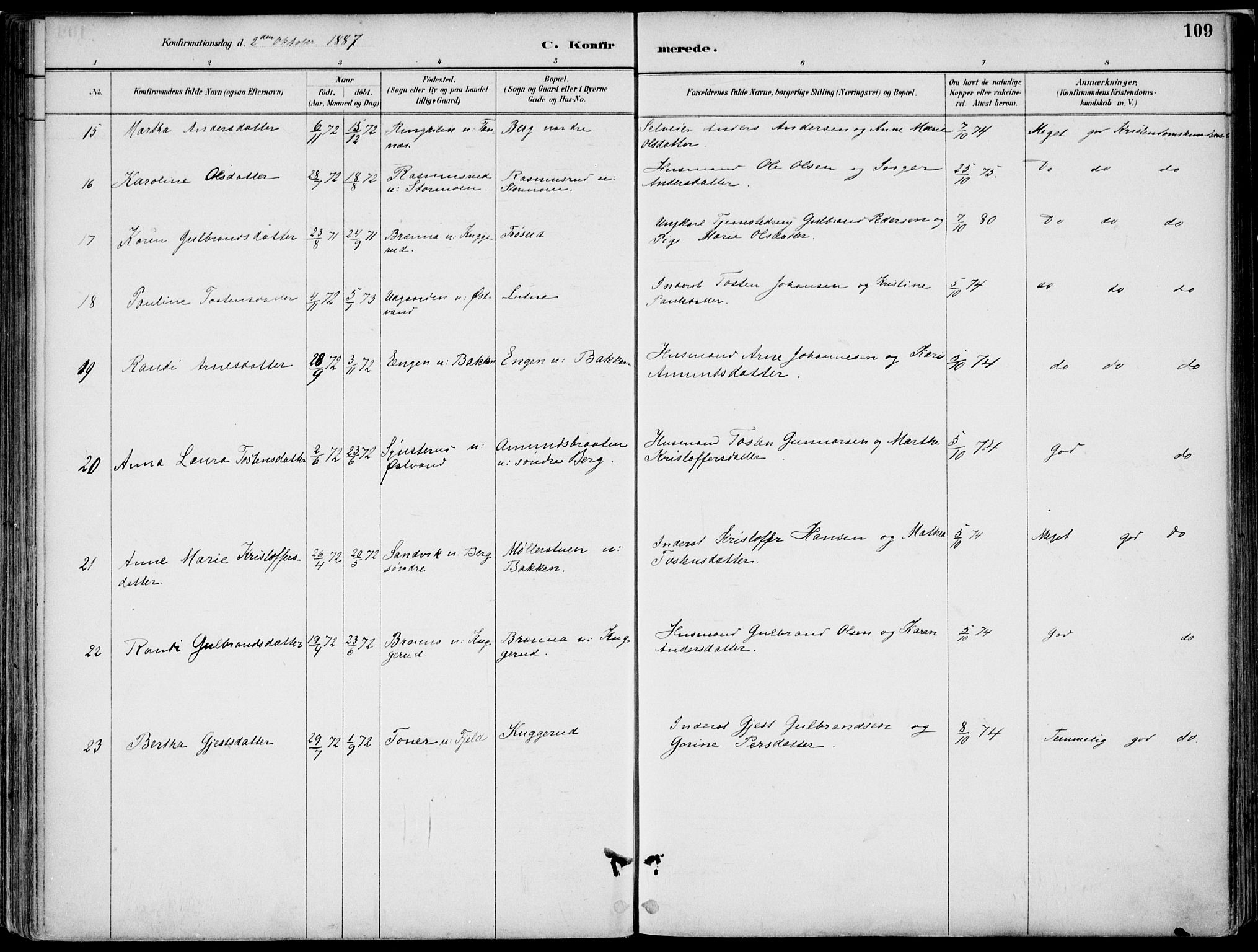 Nord-Odal prestekontor, AV/SAH-PREST-032/H/Ha/Haa/L0008: Ministerialbok nr. 8, 1886-1901, s. 109