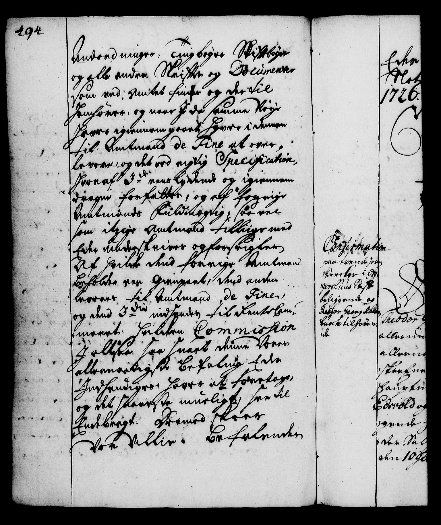 Rentekammeret, Kammerkanselliet, RA/EA-3111/G/Gg/Gga/L0002: Norsk ekspedisjonsprotokoll med register (merket RK 53.2), 1723-1727, s. 494