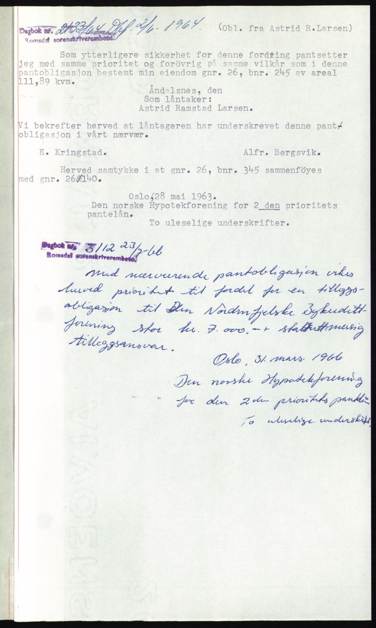 Romsdal sorenskriveri, SAT/A-4149/1/2/2C: Pantebok nr. B3, 1946-1948, Dagboknr: 2123/1964